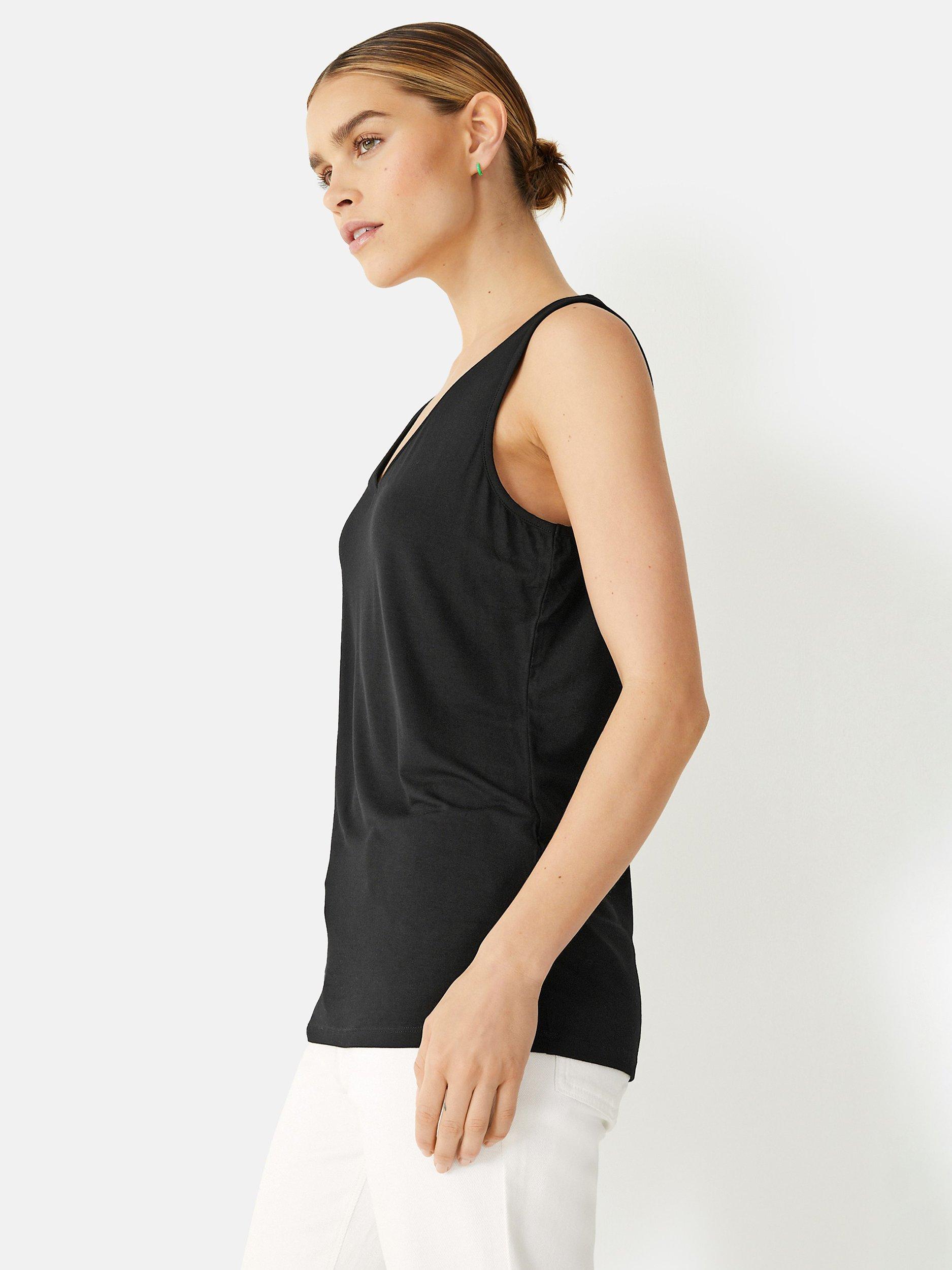 HUSH Sally V-Neck Jersey Vest Top, Black, XXS