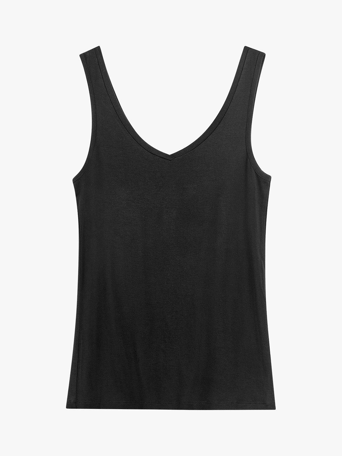 HUSH Sally V-Neck Jersey Vest Top, Black, XXS