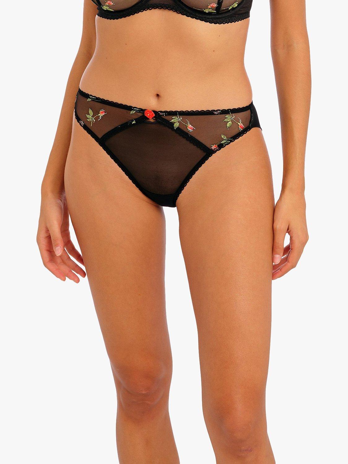 Freya Embroidered Rose Blossom Briefs, Black