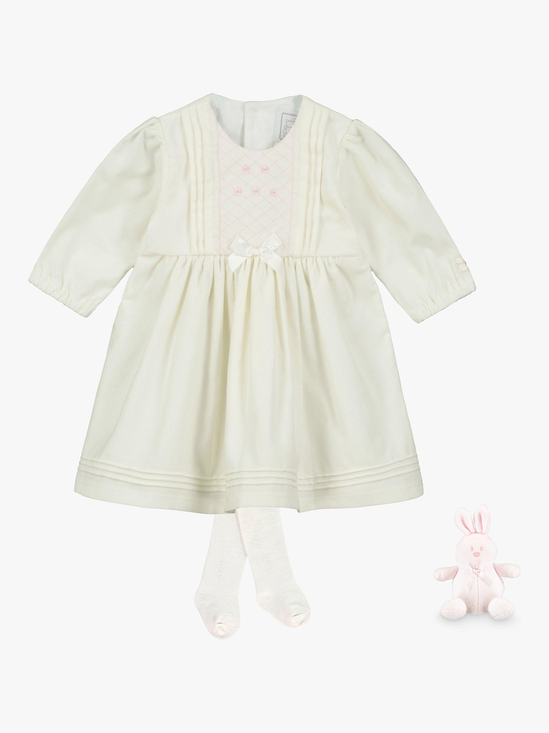 Emile et Rose Baby Erin Cord Floral Embroidered Dress & Tights Set, Ivory