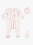 Emile et Rose Baby Shantel Bow Detail All-in-One Sleepsuit and Hat Set, Pink