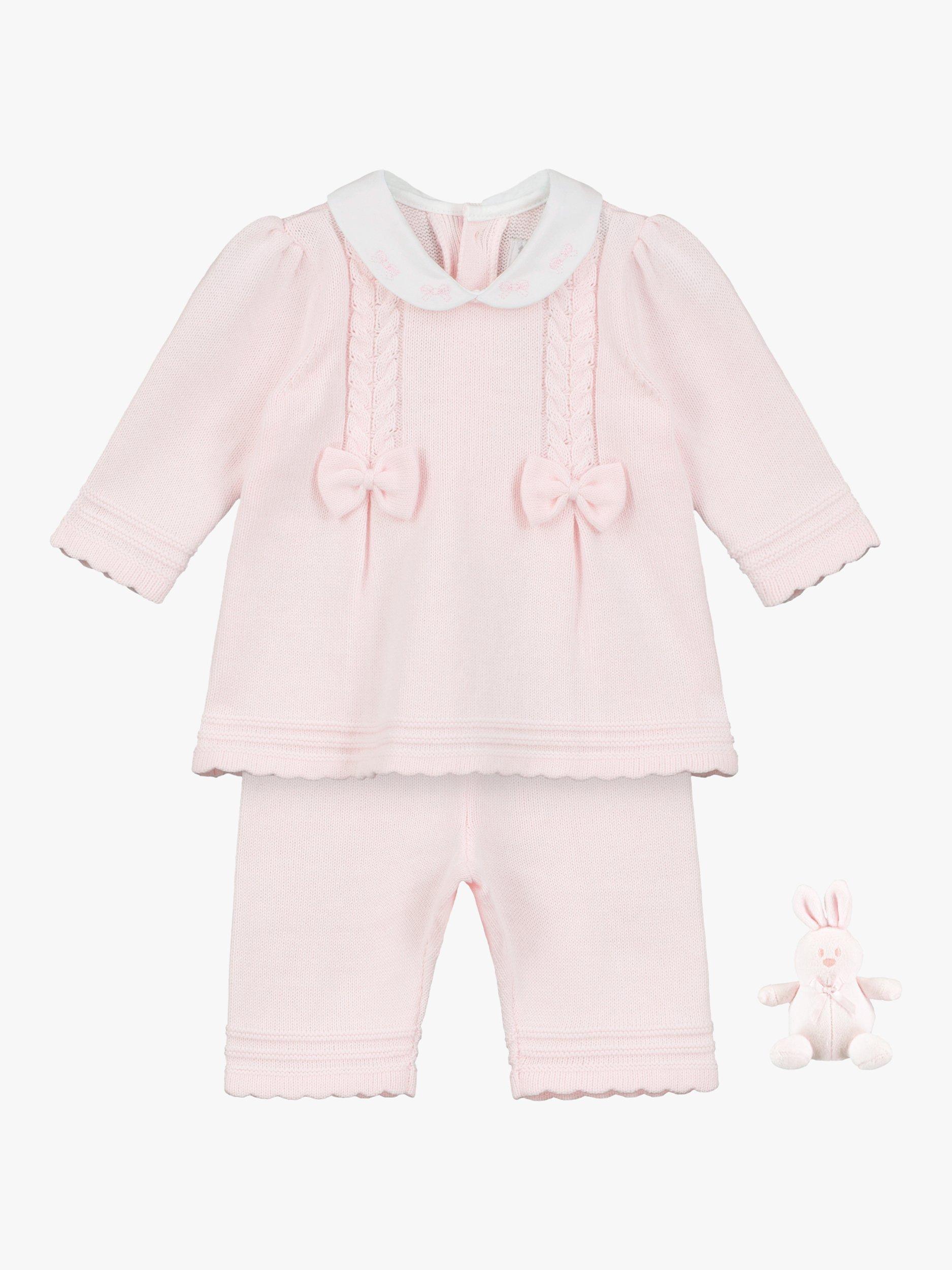 Emile et Rose Baby Emilia Knitted Bow Detail Top and Trousers Set, Pink