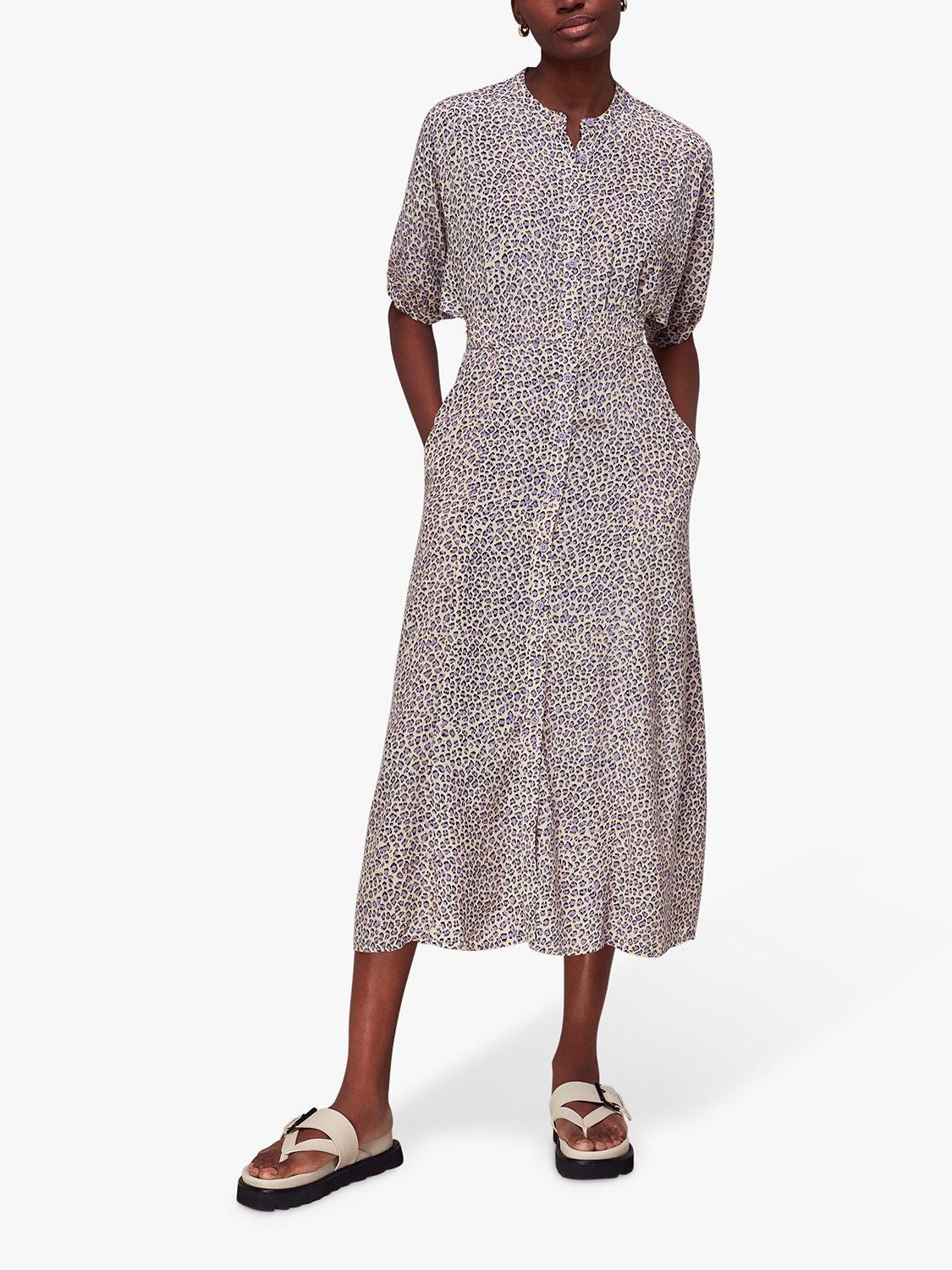 Whistles Dashed Leopard Print Midi Dress, Lilac/Multi