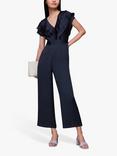 Whistles Adeline Frill Satin Bodice Wide Leg Jumpsuit, Navy