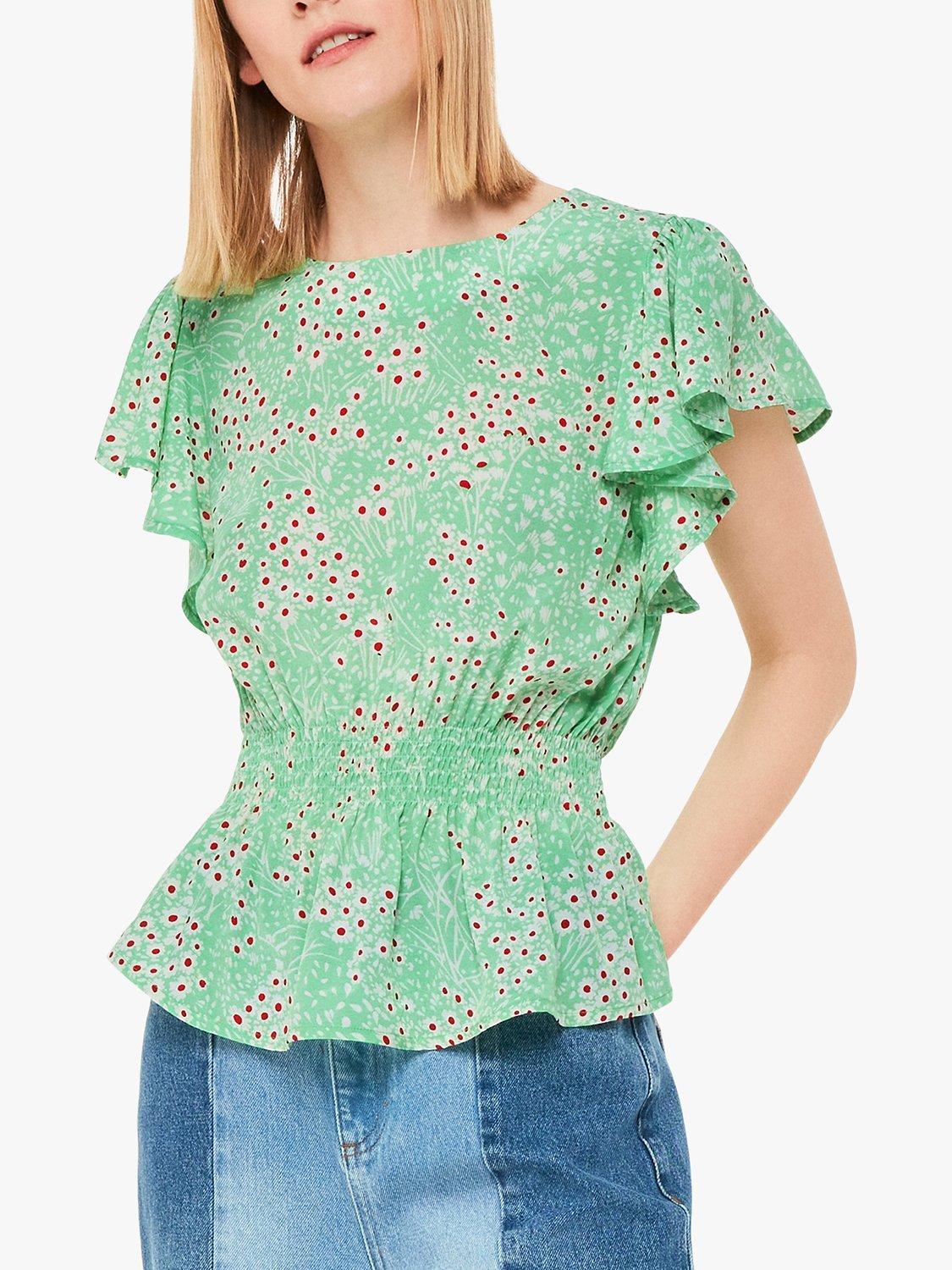 Whistles Daisy Meadow Frill Sleeve Top, Green/Multi