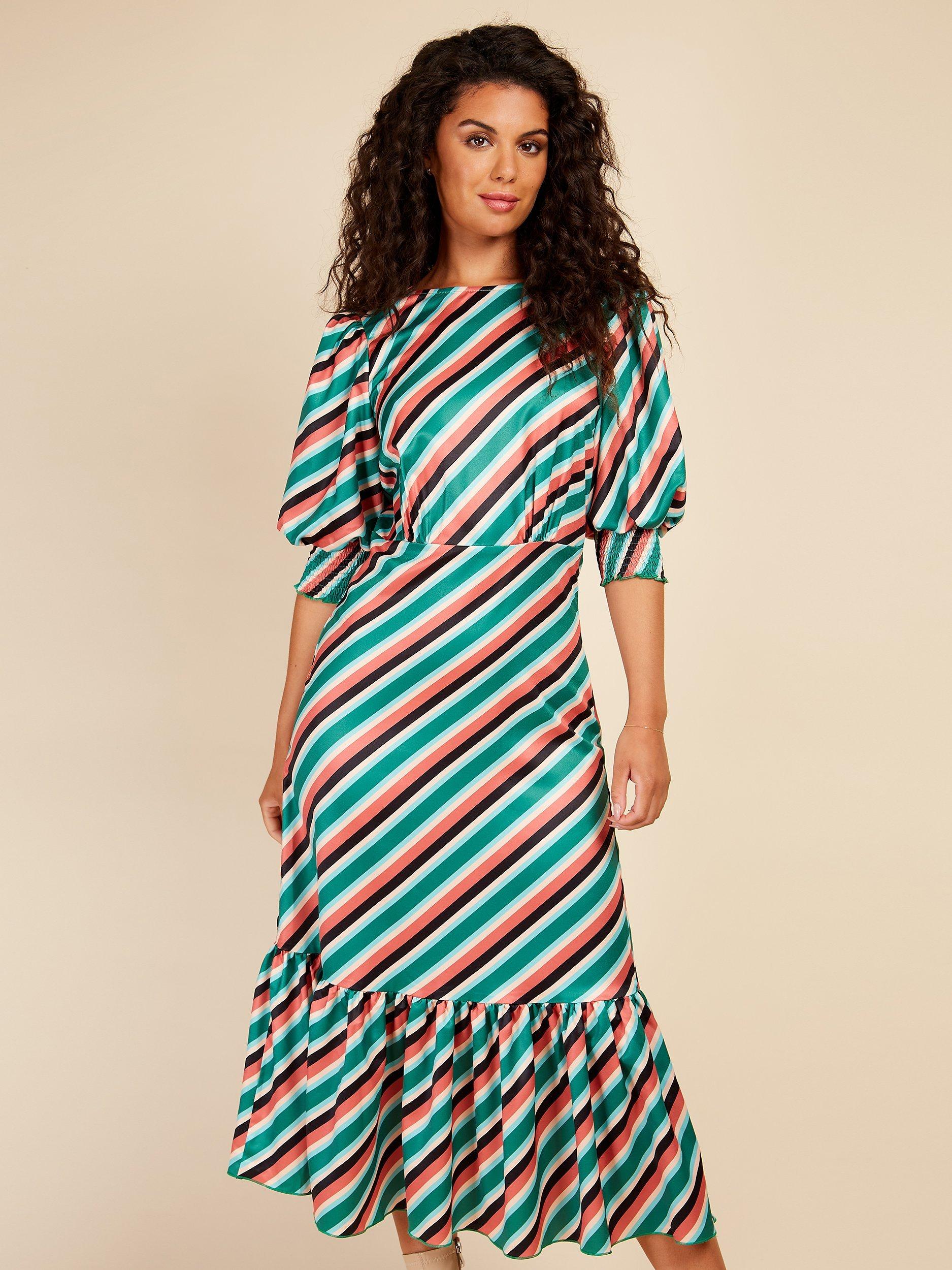 Little Mistress Stripe Satin Midi Dress, Multi