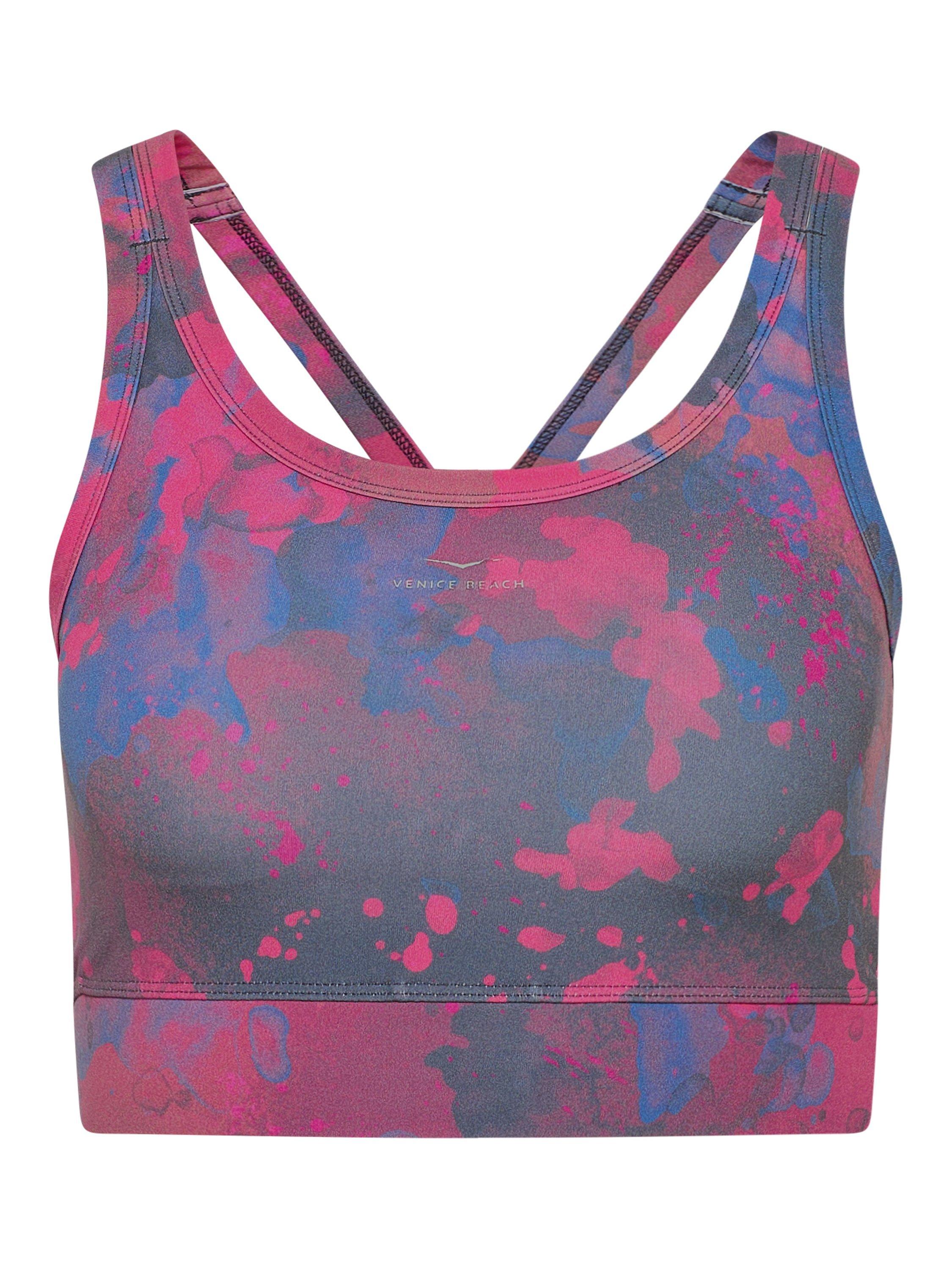Product image 4 of 7, which shows Venice Beach Violet Medium Impact Sports Bra, Aop Colour Clash, XS