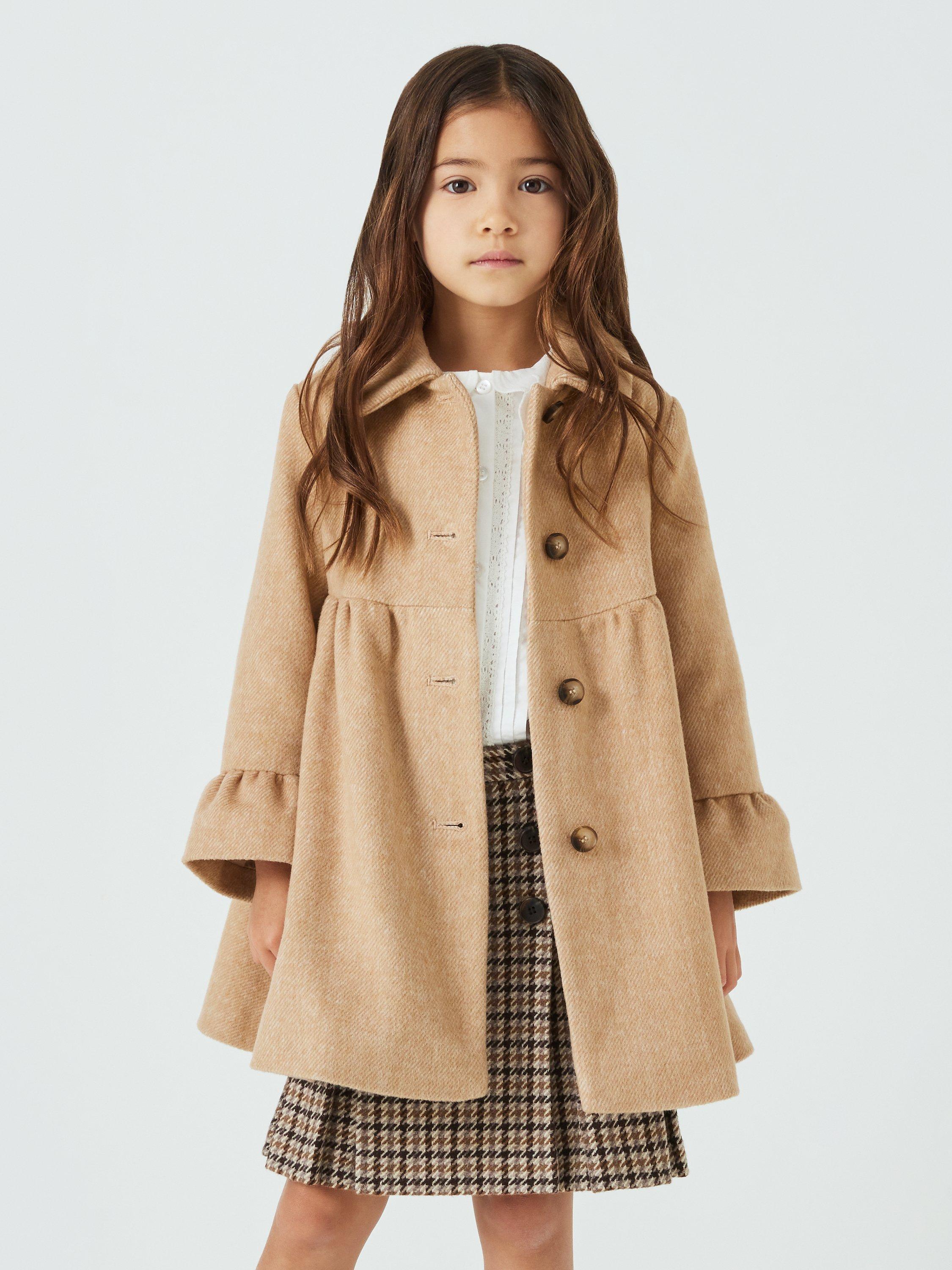 John Lewis Kids' Wool Blend Fluted Coat, Camel