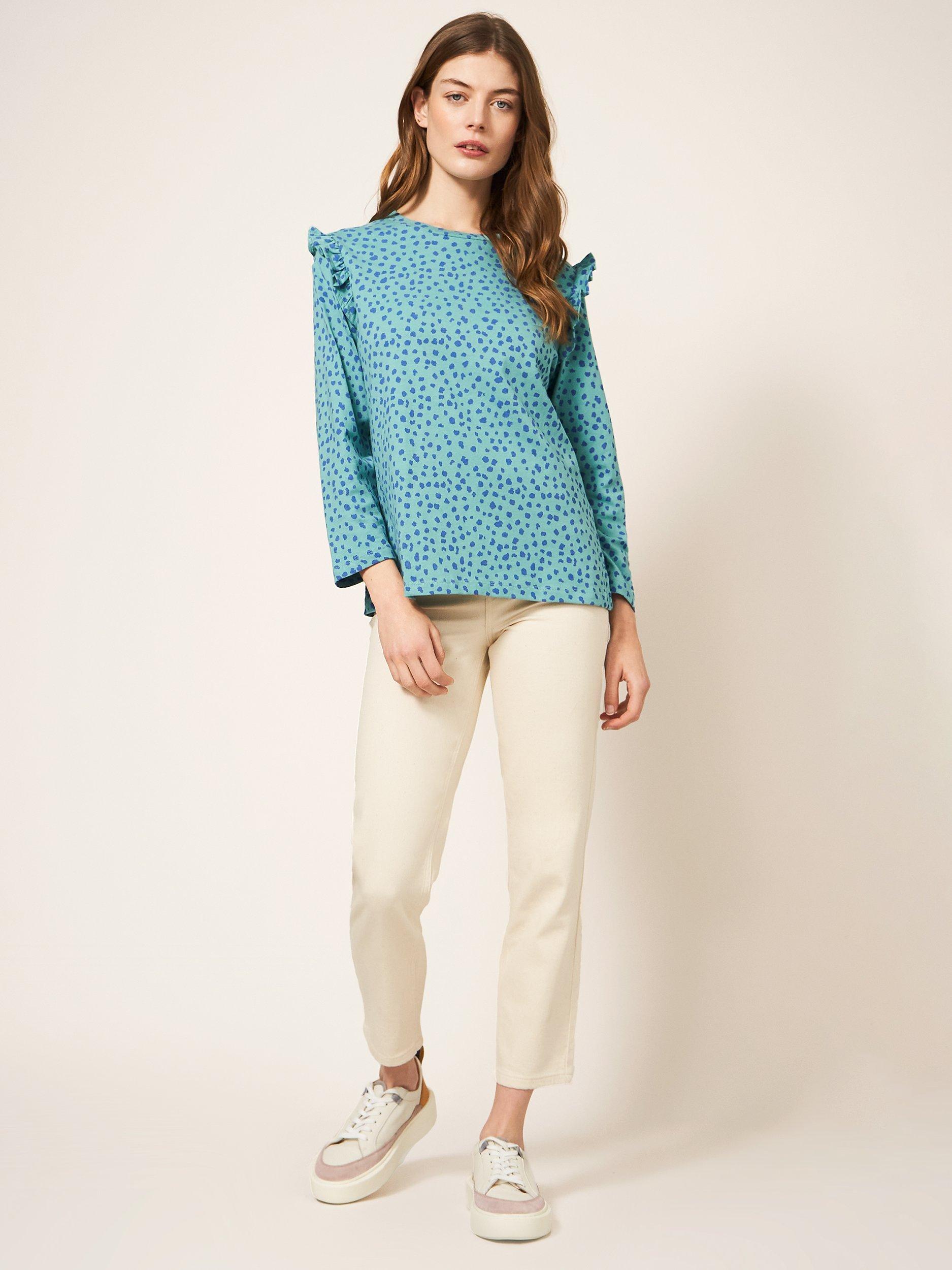 White Stuff Ruffle Sleeve Top, Teal Mlt
