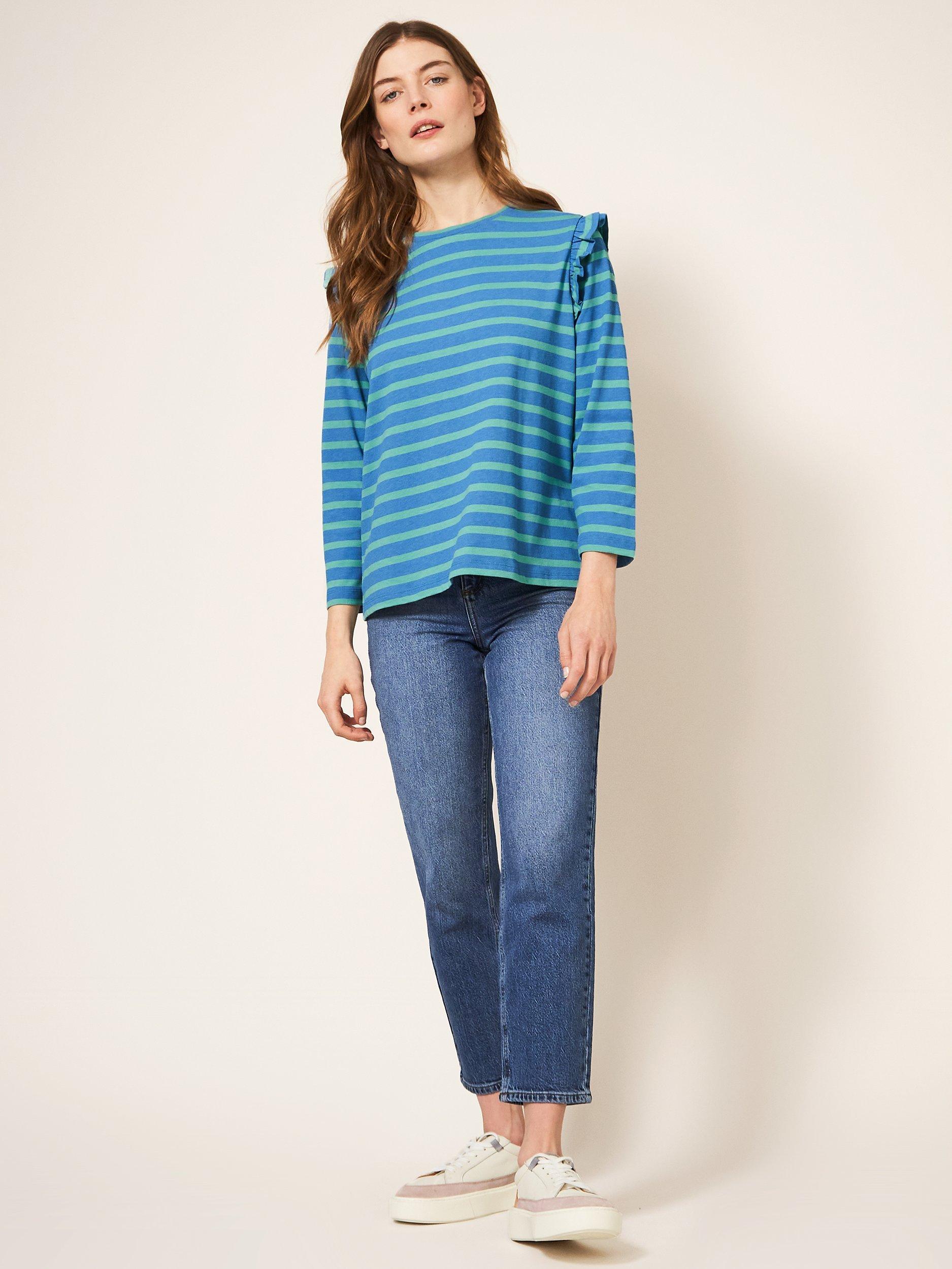 White Stuff Ruffle Sleeve Top, Blue