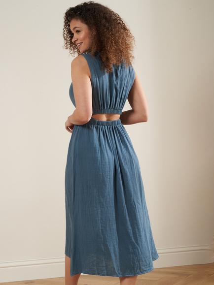 Truly Cotton Cheesecloth Midi Dress - view 2, Blue