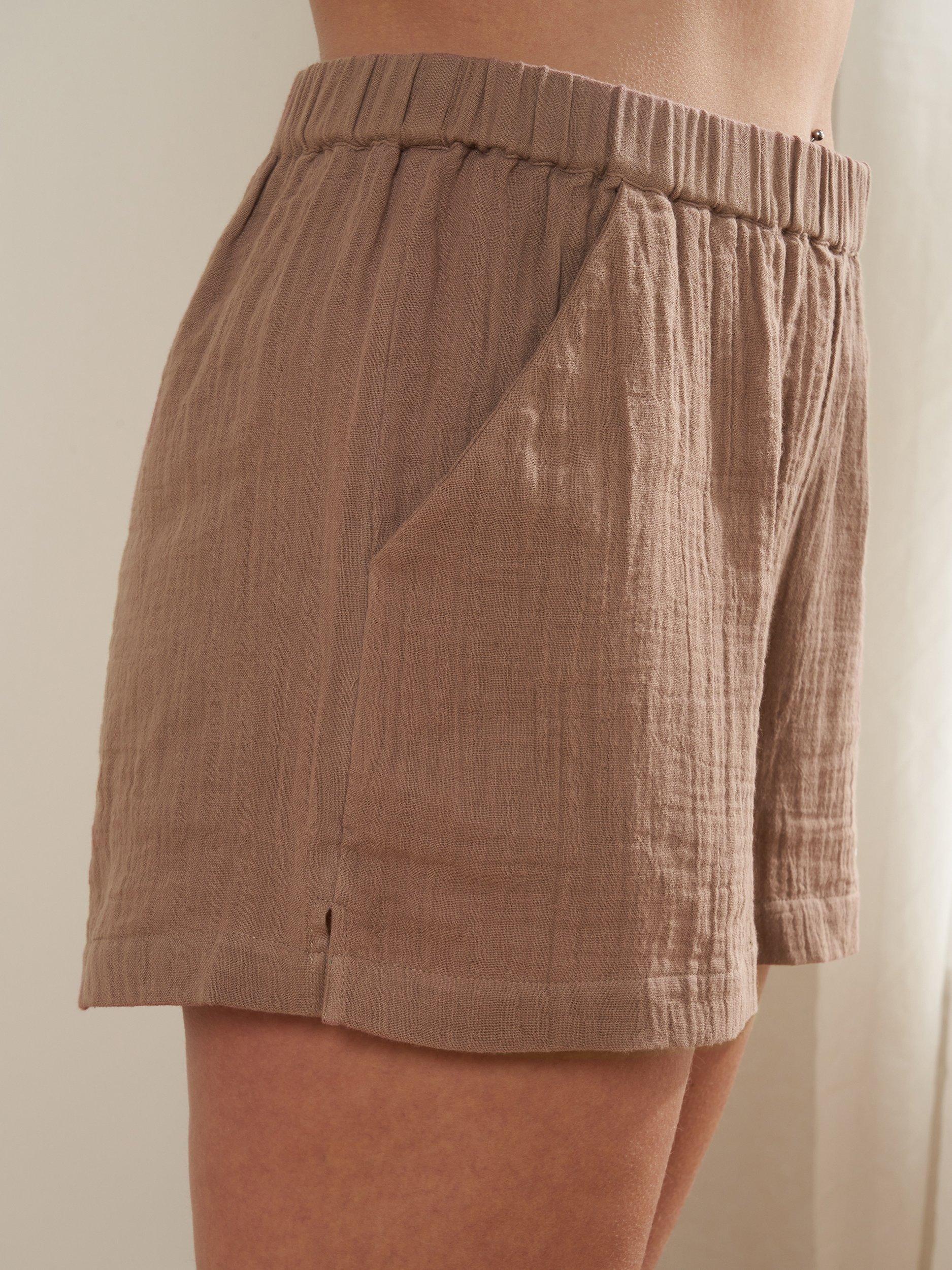 Product image 3 of 6, which shows Truly Cotton Cheesecloth Shirt and Shorts Set, Camel, S