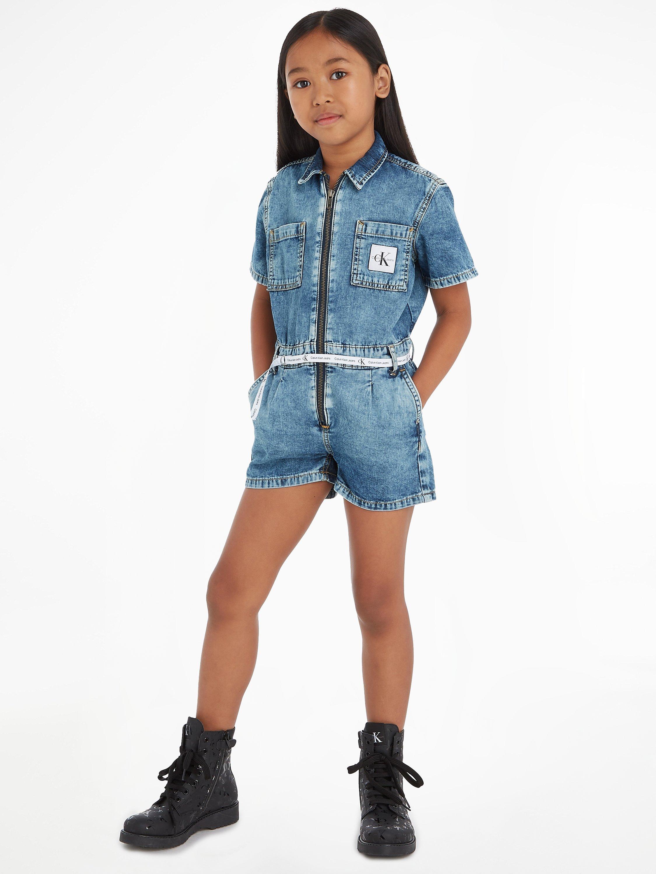 Calvin Klein Kids' Denim Playsuit, Light Blue