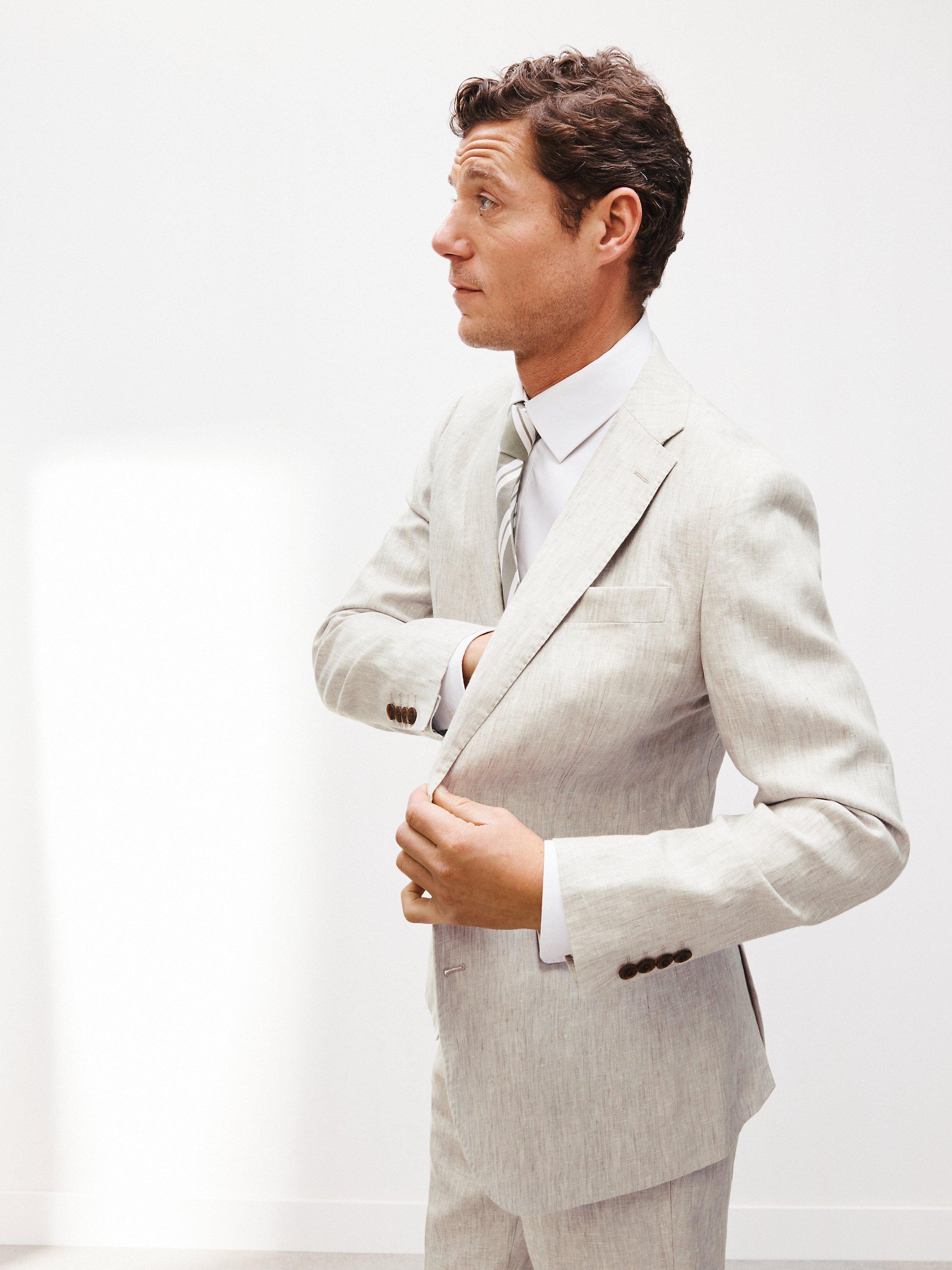 John Lewis Notch Regular Fit Linen Suit Jacket, Stone