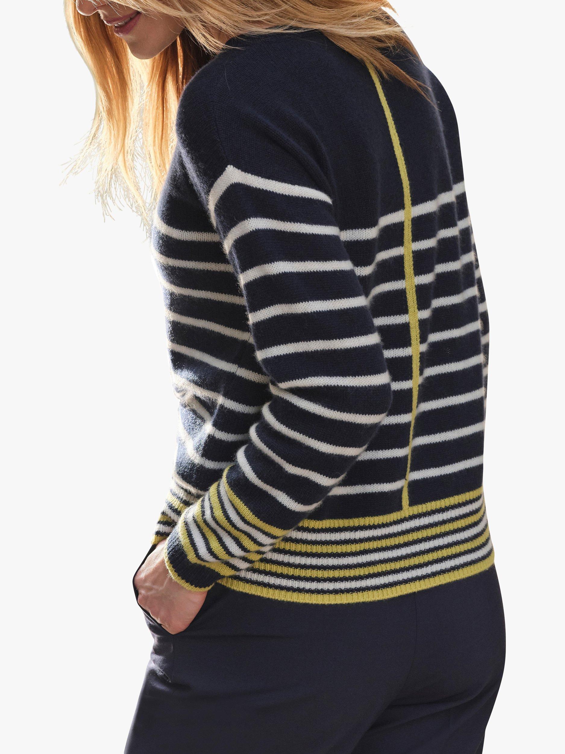 Product image 2 of 3, which shows Pure Collection Nautical Stripe Cashmere Jumper, Navy, 10