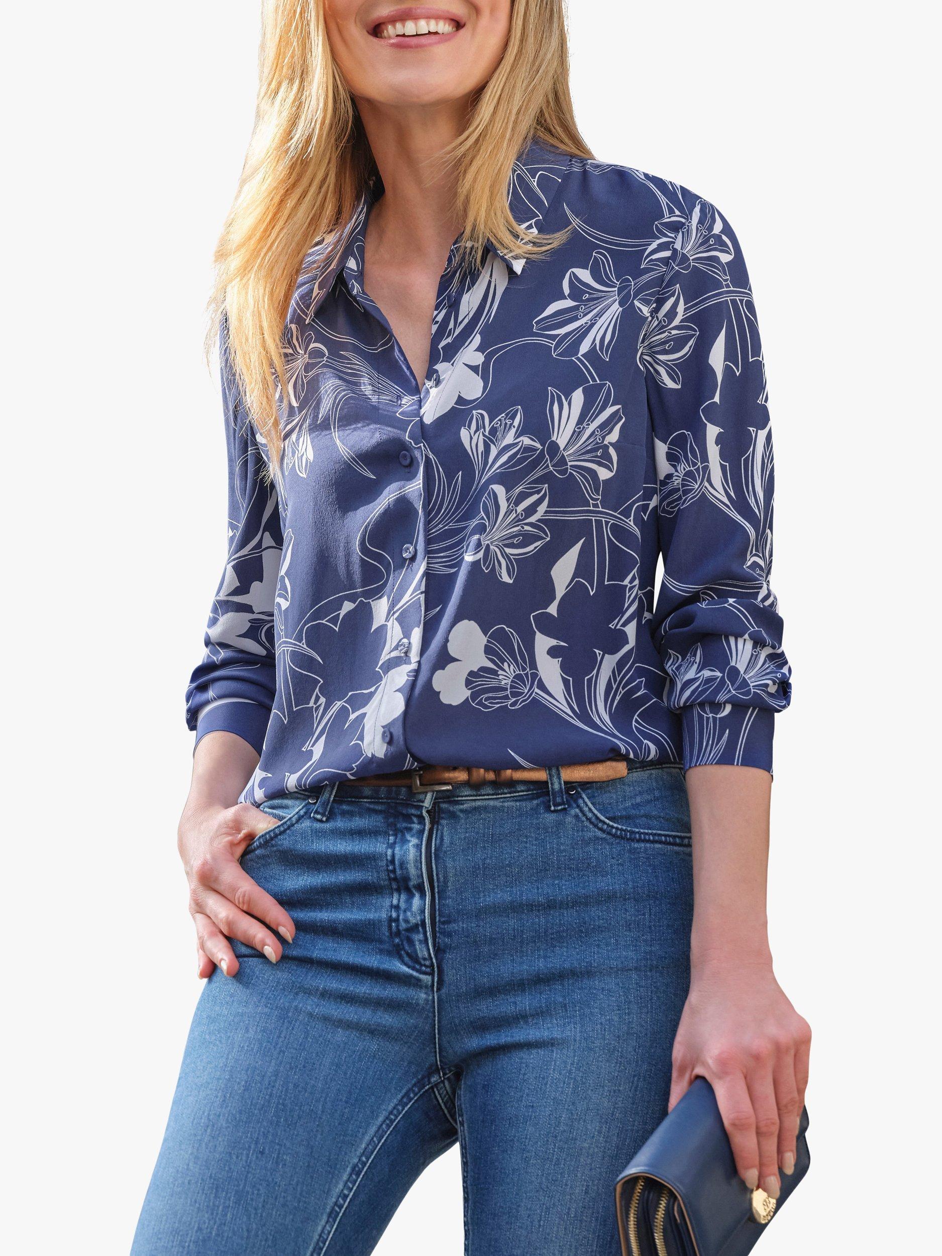 Product image 2 of 2, which shows Pure Collection Floral Washed Silk Shirt, Floral Swirl, 8