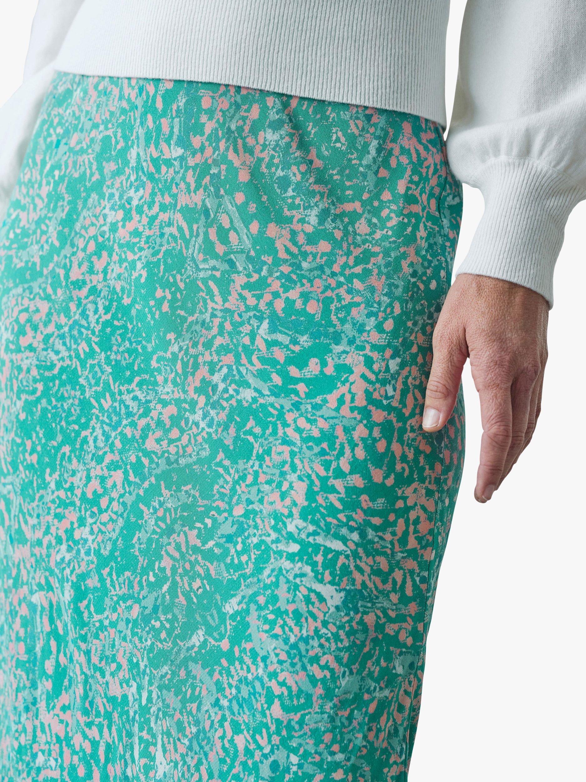 Product image 2 of 2, which shows Pure Collection Bias Midi Skirt, Green/Multi, 14R