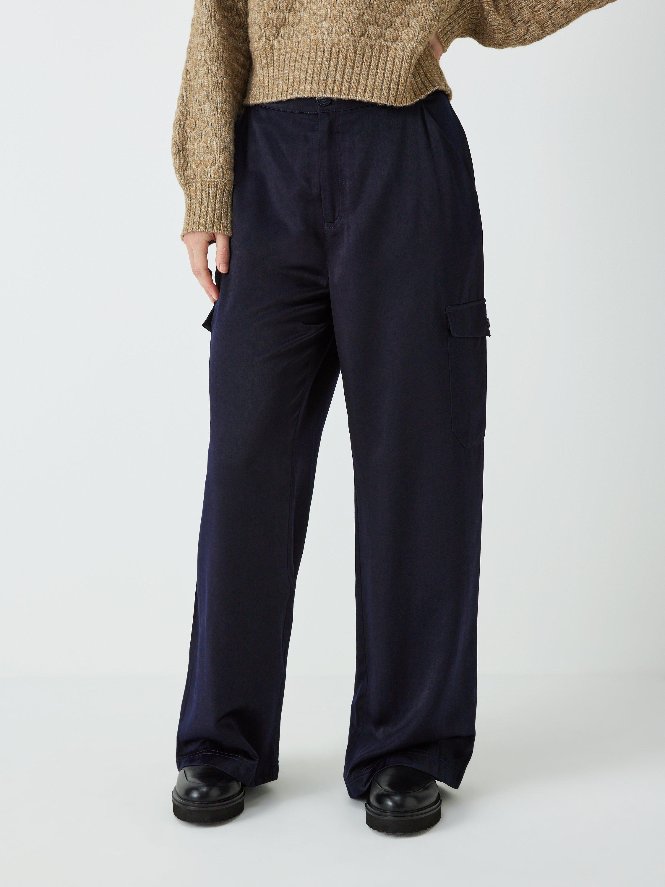 John Lewis ANYDAY Plain Satin Cargo Trousers, Navy