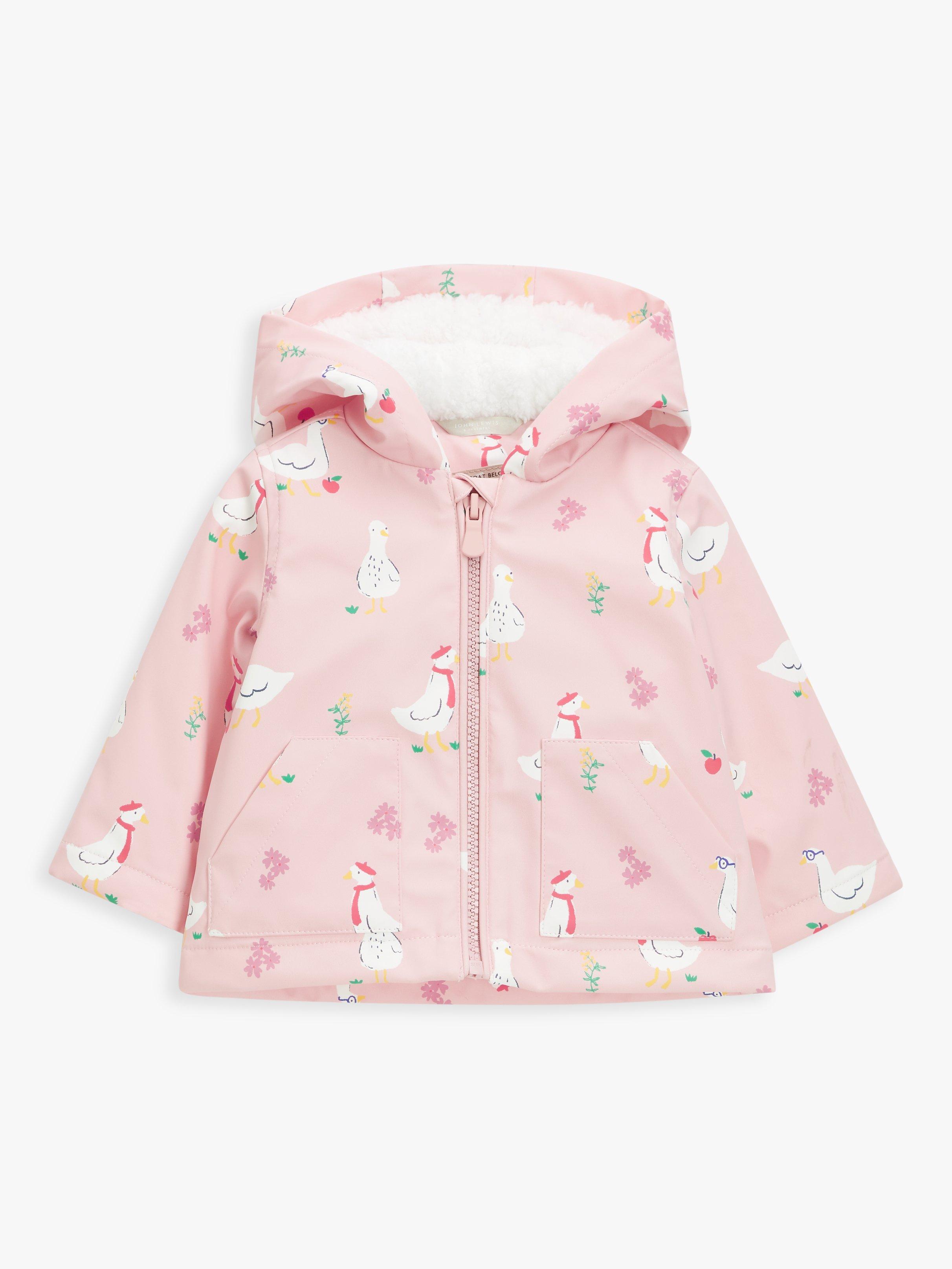 John Lewis Baby Water Resistant Duck Rain Mac Jacket, Pink