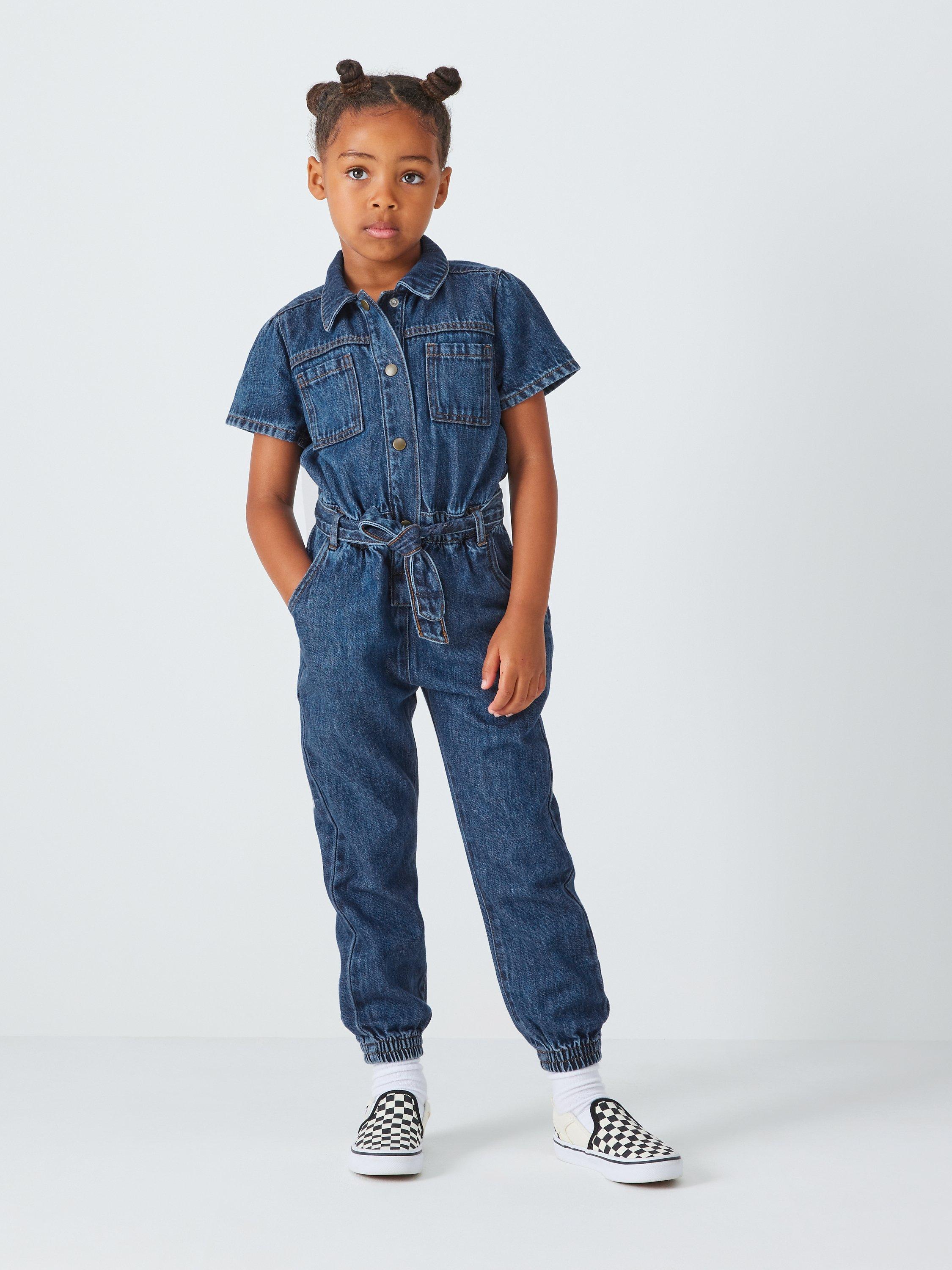 John Lewis Girl s Short Sleeve Denim Boilersuit Mid Wash