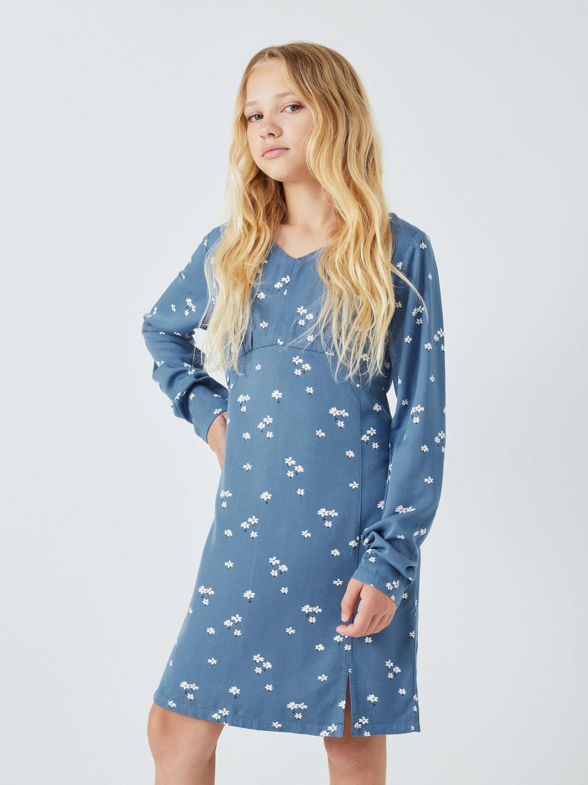 John Lewis Kids' Floral Tea Dress, Vintage Indigo
