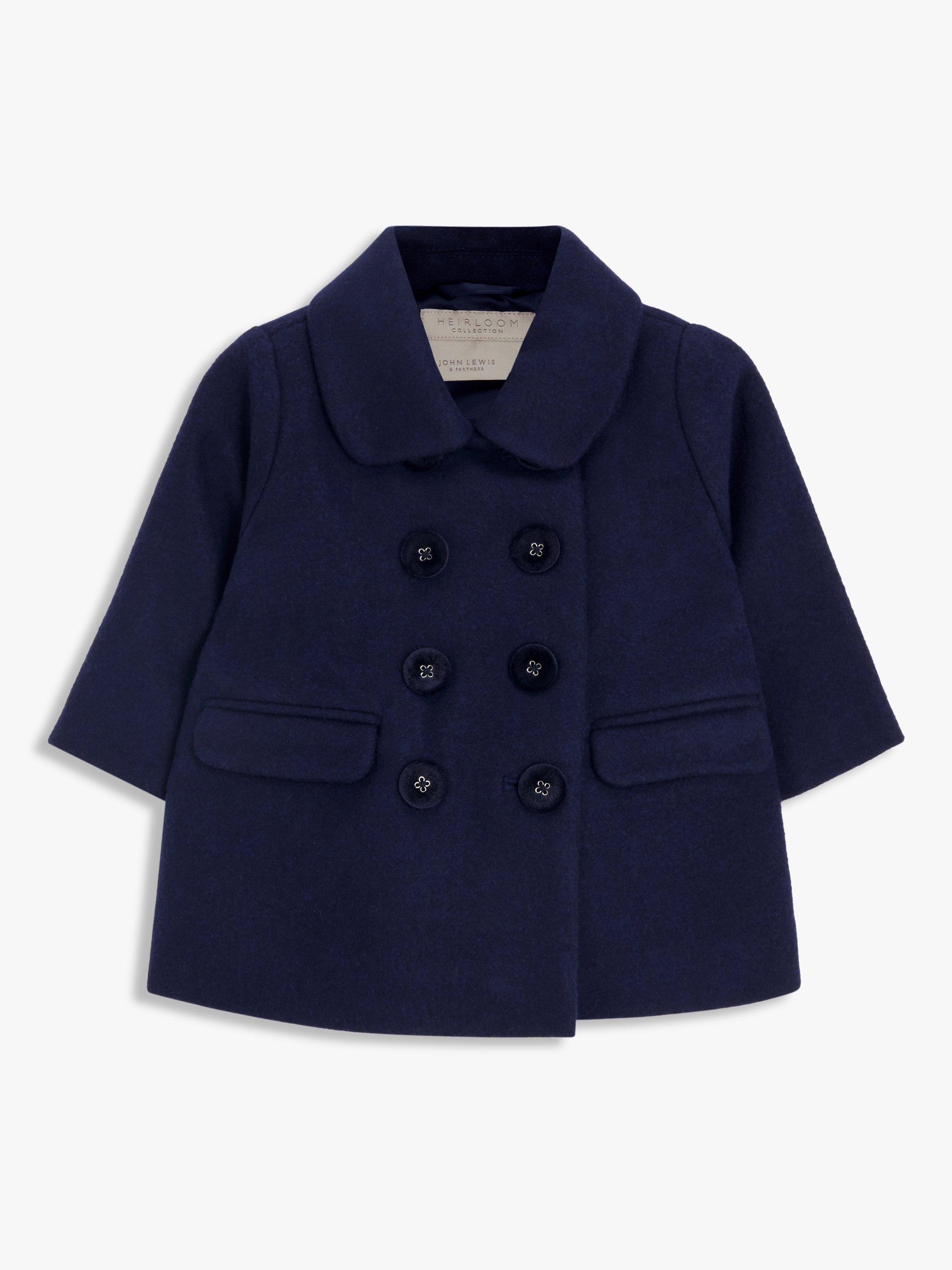 John Lewis Heirloom Collection Baby Wool Blend Double Breasted Coat, Navy