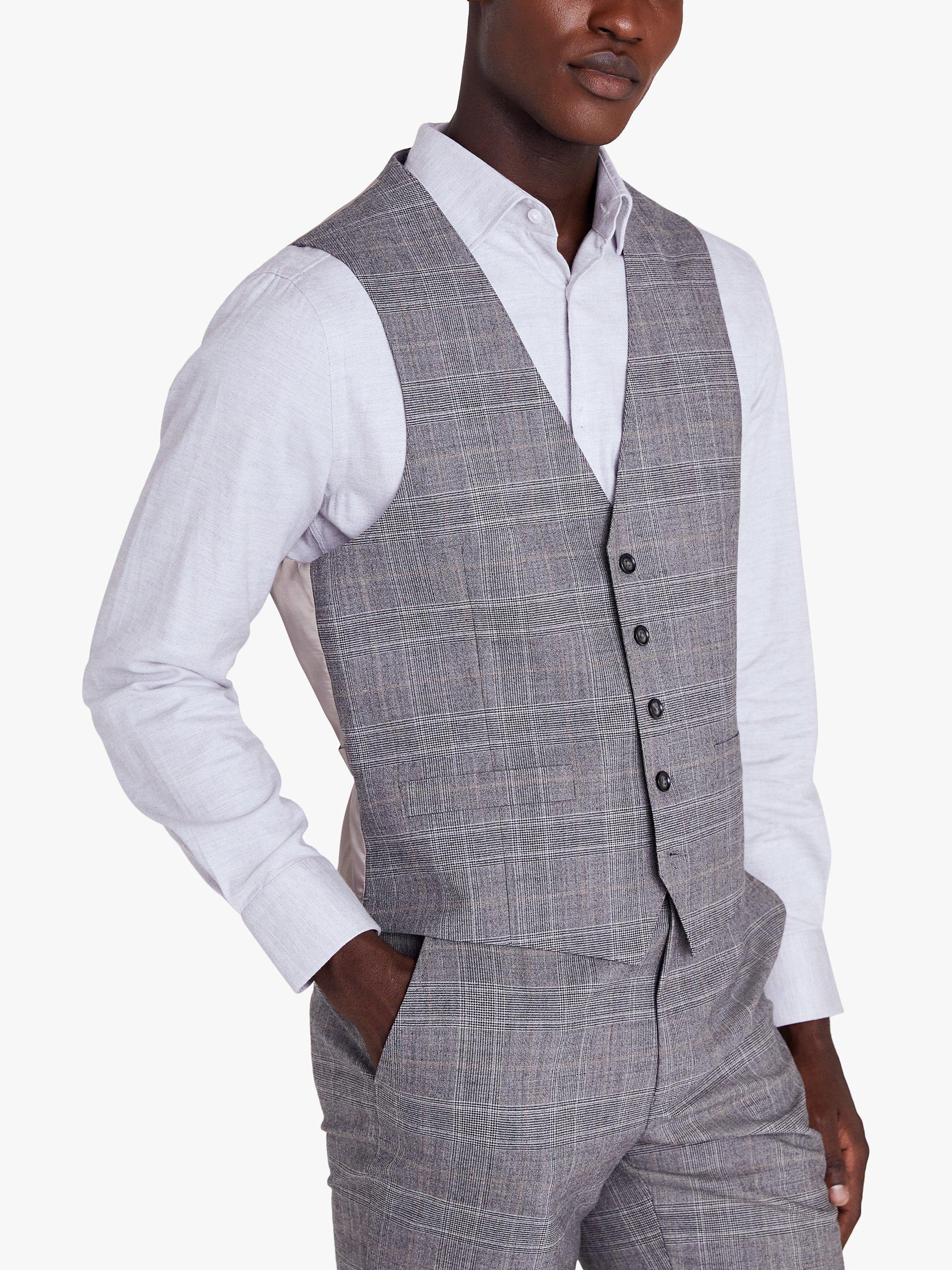Moss Regular Fit Check Waistcoat, Grey