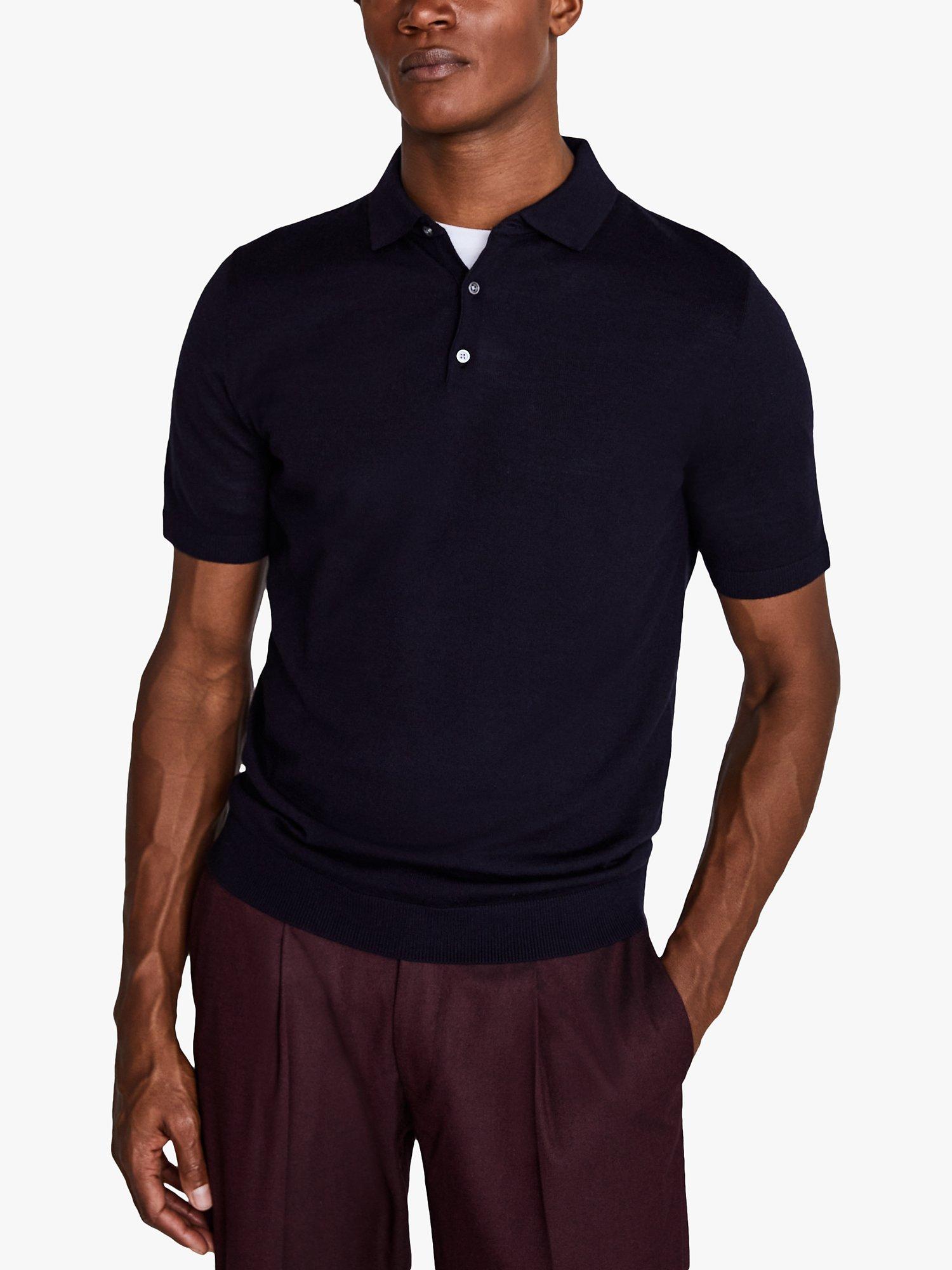 Moss Merino Wool Blend Polo Shirt, Navy