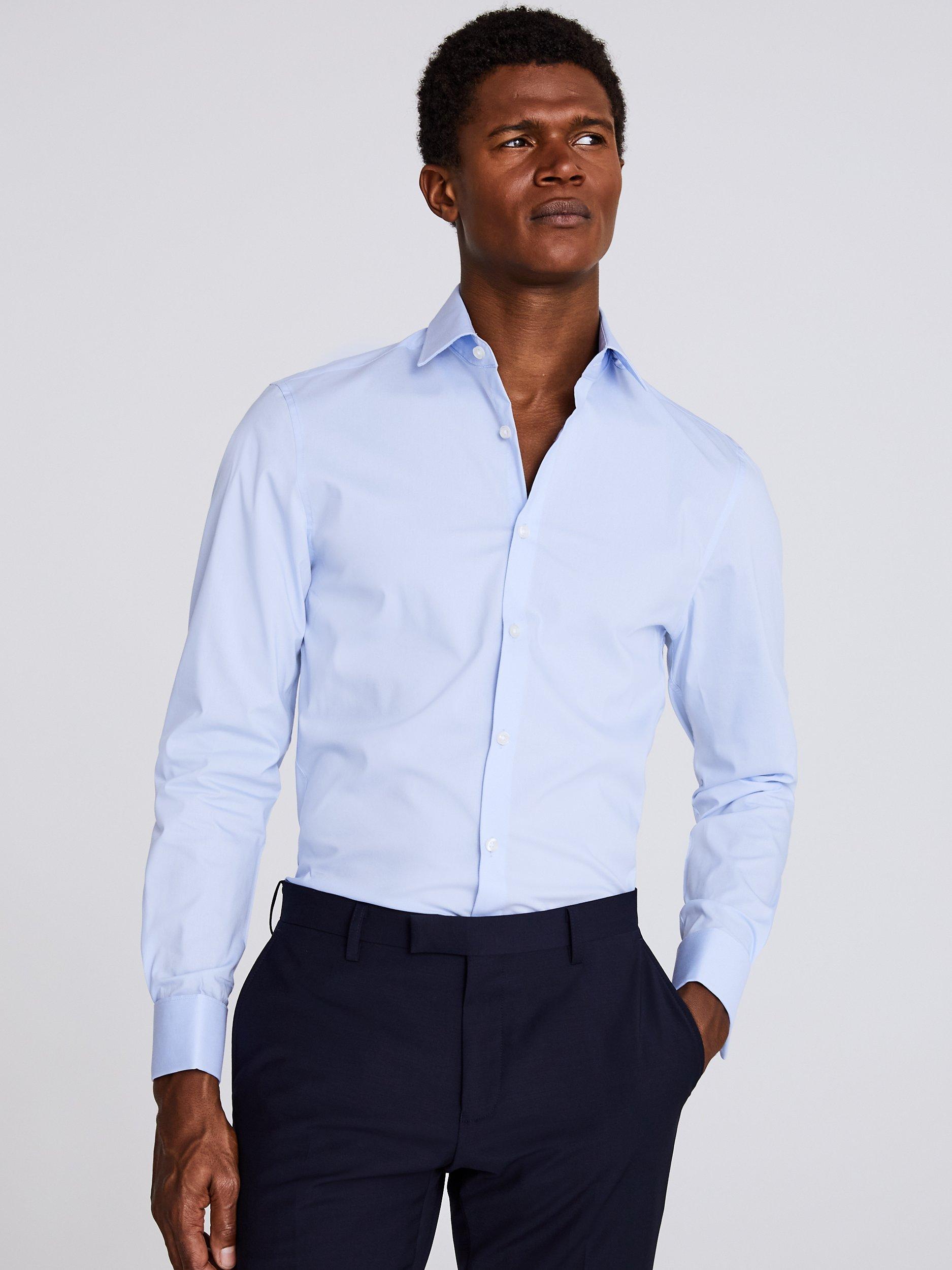 Moss Slim Fit Stretch Shirt, Blue, 18.5
