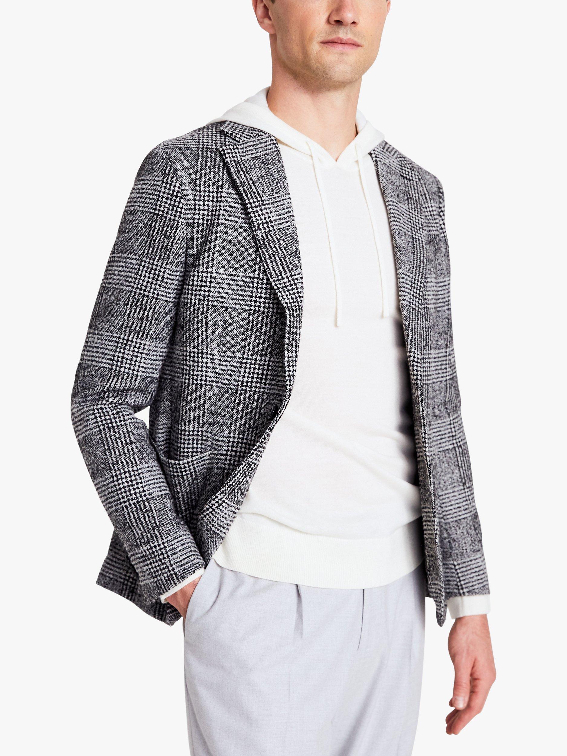 Moss Bros. Boucle Check Blazer Jacket, Grey