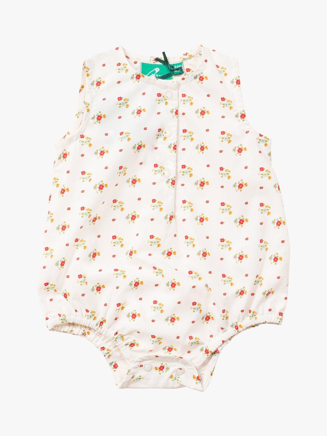 Little Green Radicals Baby Organic Cotton Spring Flowers Bubble Bodysuit, Cream