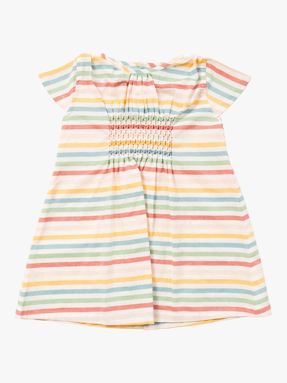 Little Green Radicals Baby Organic Cotton Rainbow Striped Smock Dress, Multi