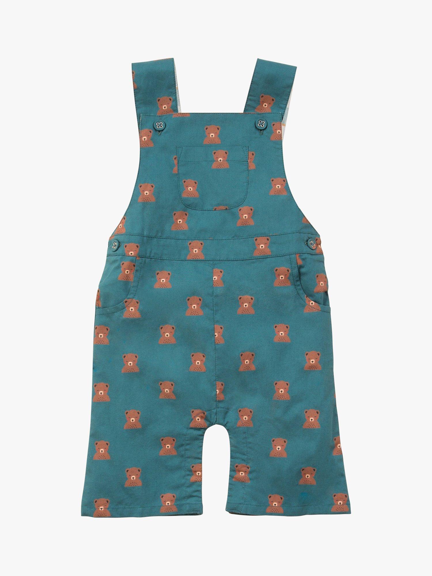 Little Green Radicals Baby Organic Cotton Bears Twill Dungaree Shorts, Navy