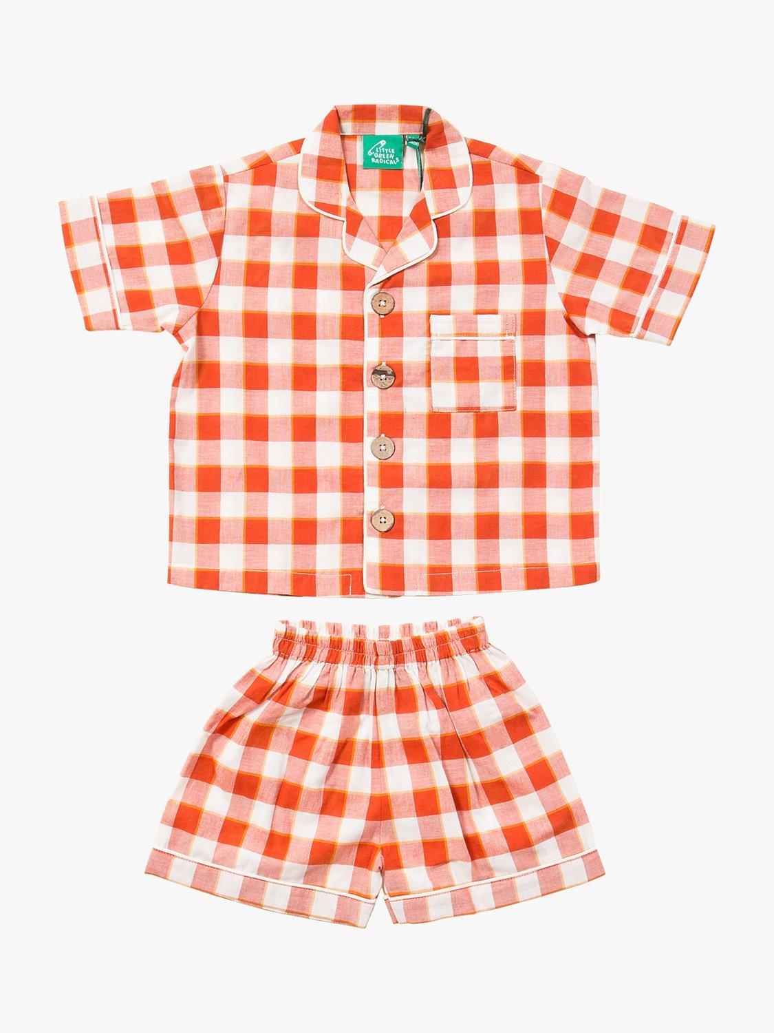 Little Green Radicals Kids' Check Print Button Through Pyjama Shorts Set, Red