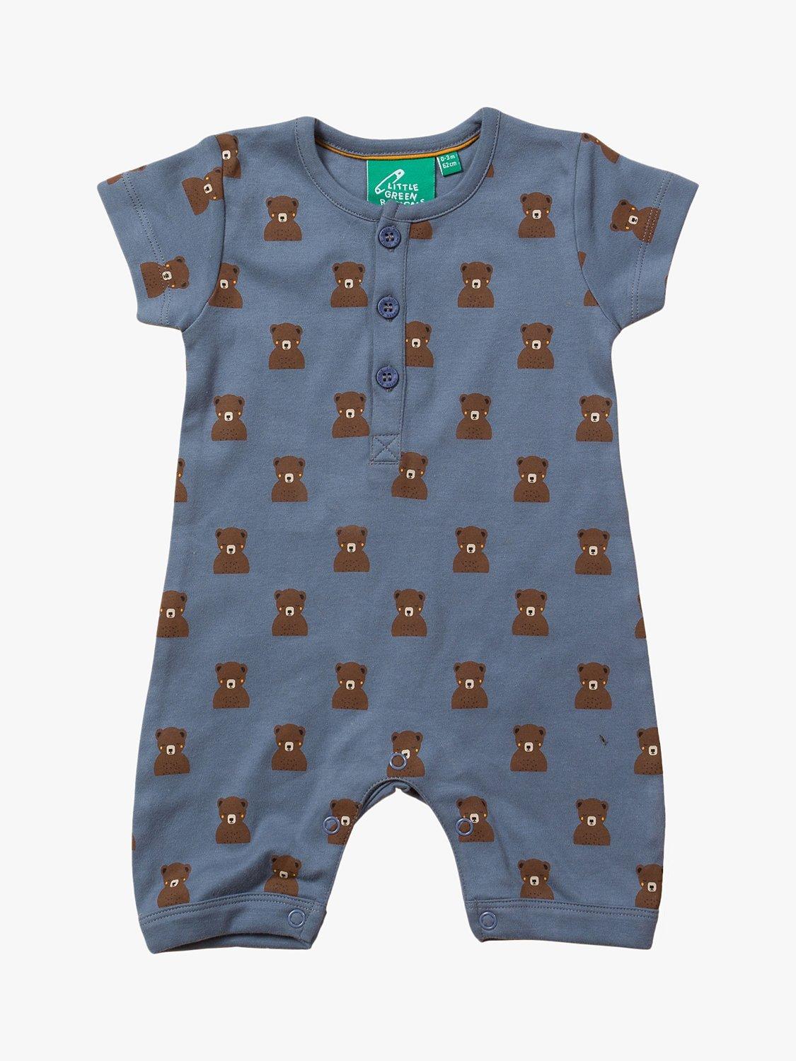 Little Green Radicals Baby Organic Cotton Little Bear Romper, Blue