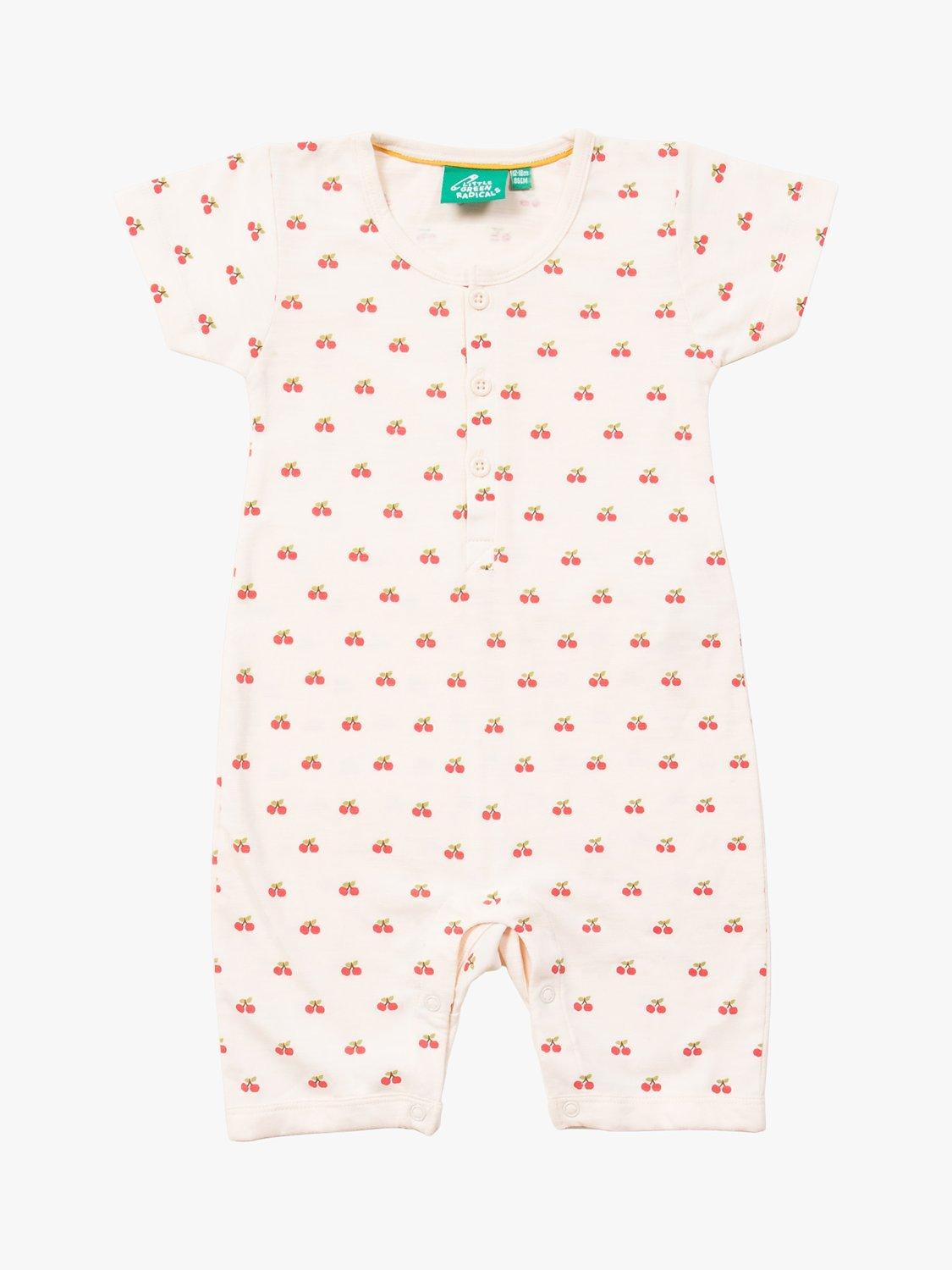 Little Green Radicals Baby Organic Cotton Cherry Summer Romper, Cream/Multi
