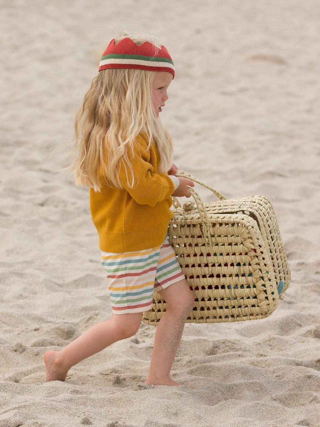 Little Green Radicals Baby Organic Cotton Rainbow Striped Shorts, Multi