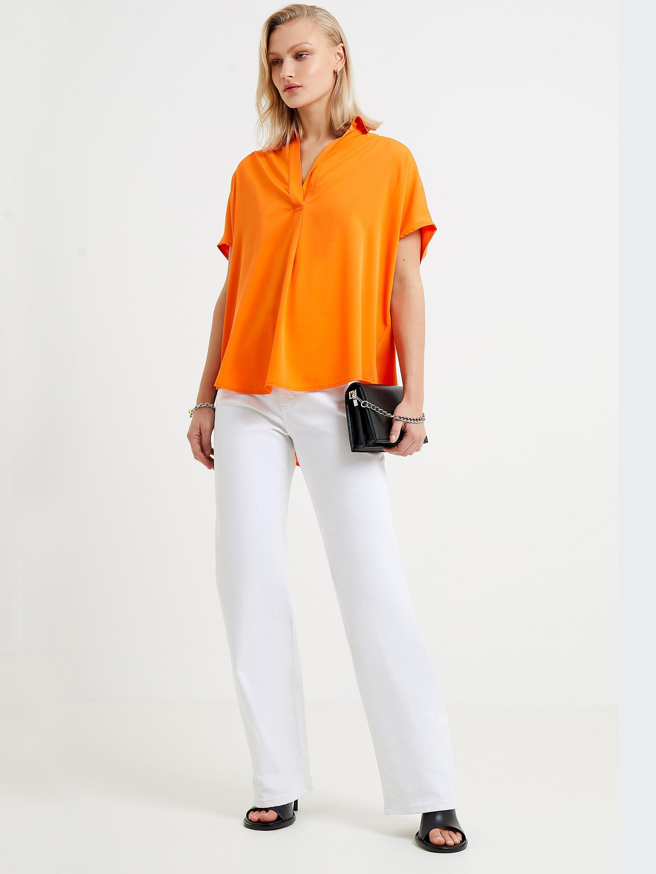 French Connection Cele Crepe Popo Blouse, Mandarin Orange