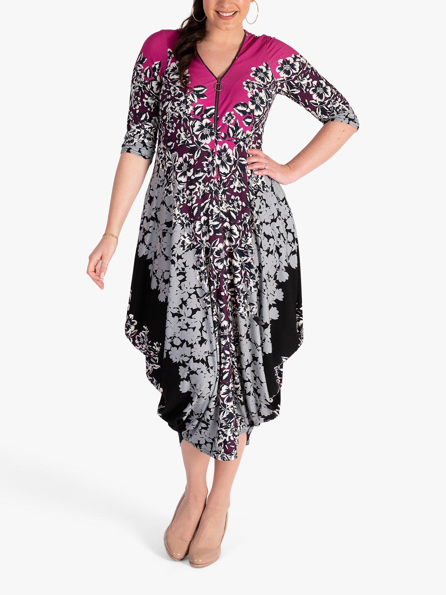 chesca Floral Print Jersey Dress Fuchsia Grey