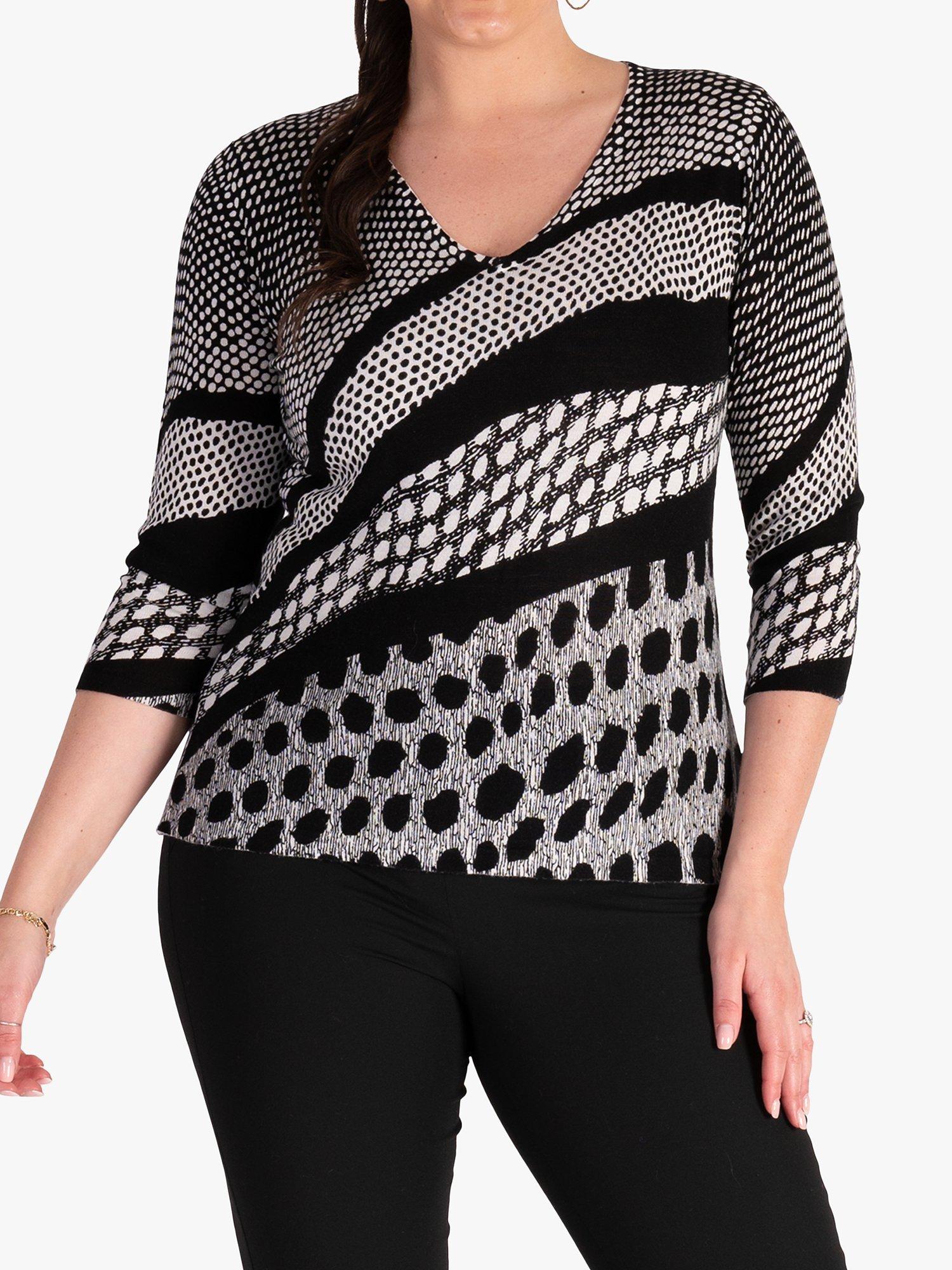 chesca Spot Print Fine Knit Jumper, Black/White