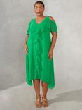 Live Unlimited Curve Ruffle Frill Front Cold Shoulder Dress, Green