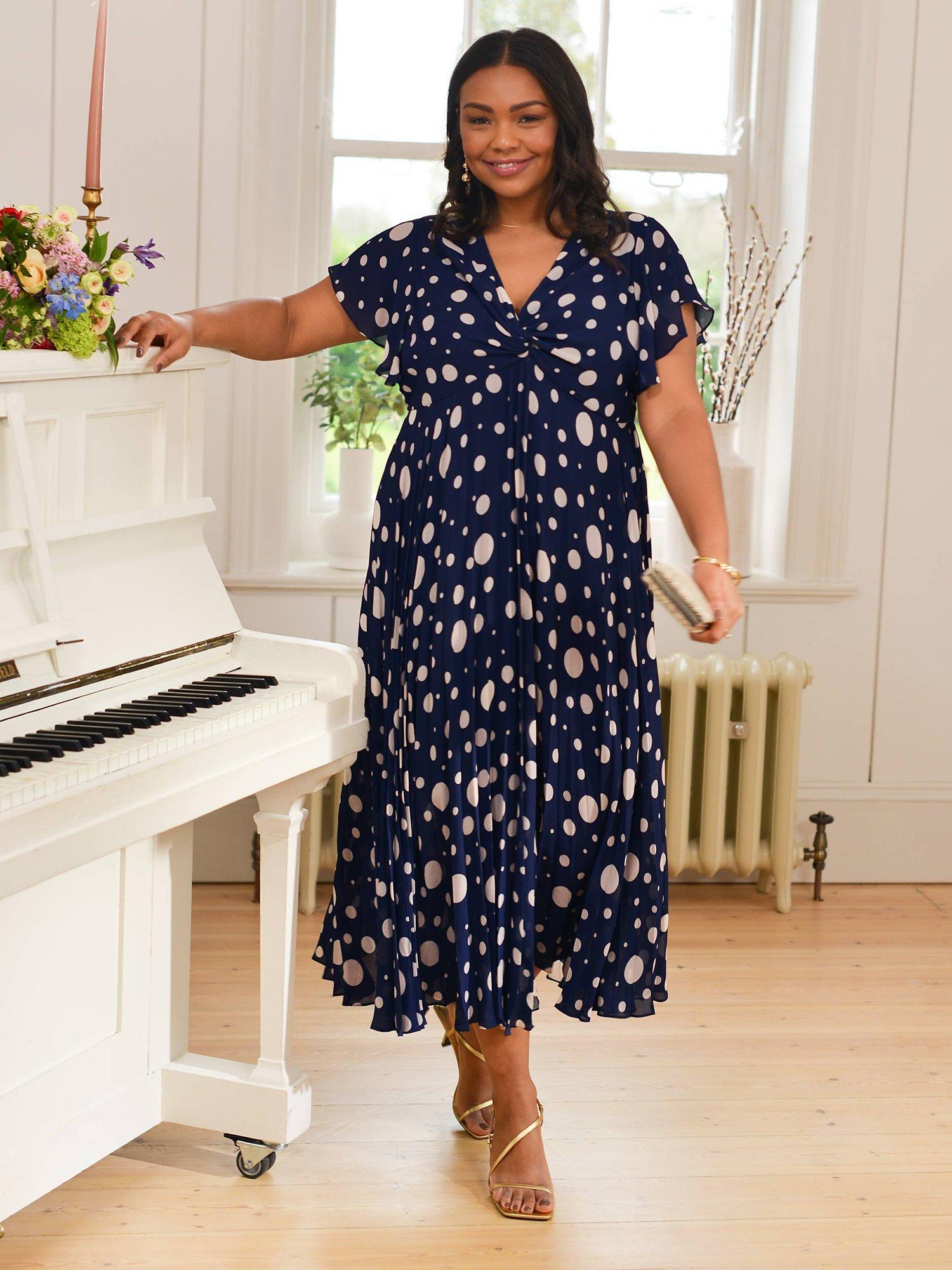 Live Unlimited Curve Spot Knot Front Pleat Midi Dress, Blue