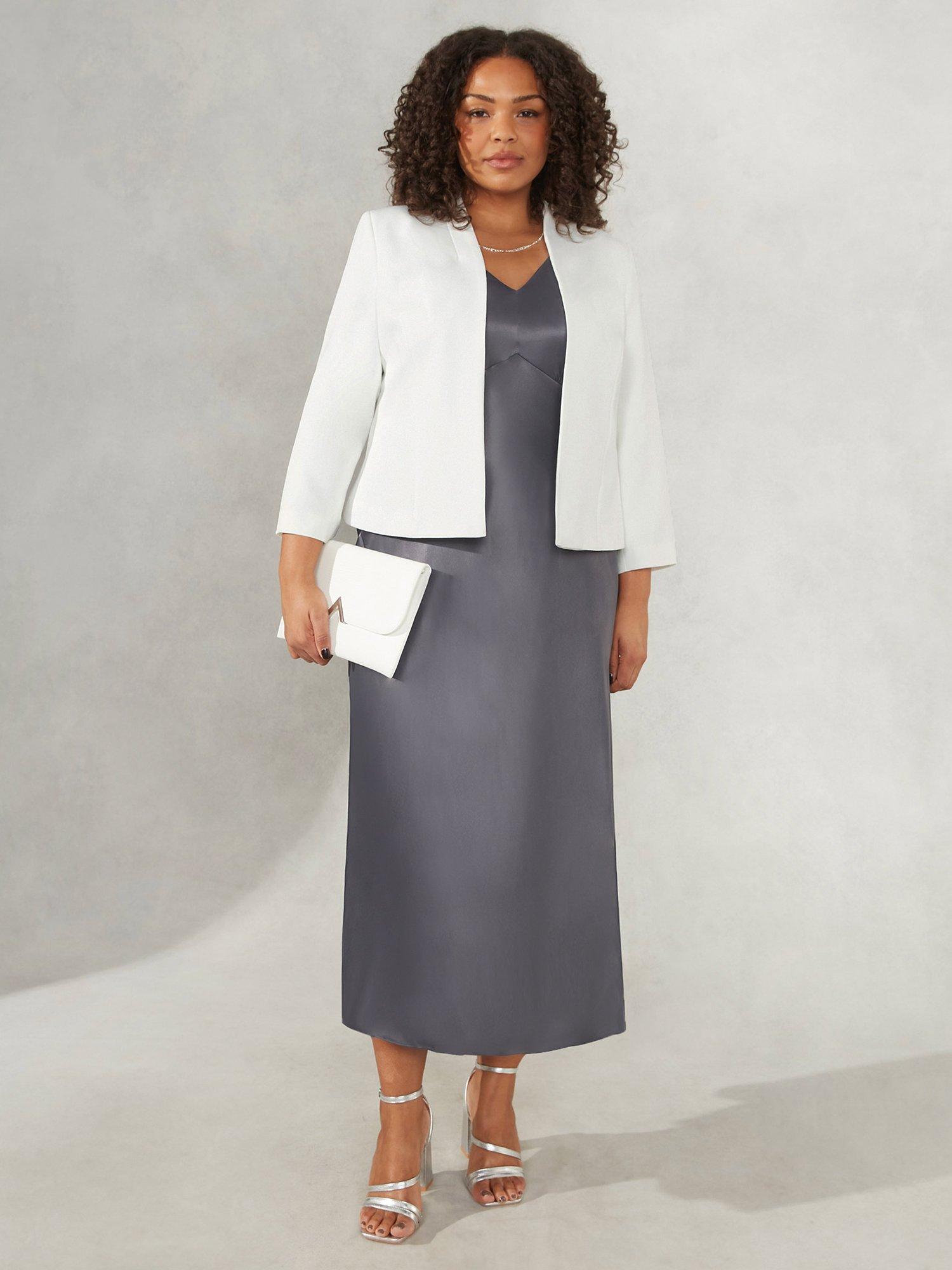 Live Unlimited Curve Satin Bias Cut Dress, Grey