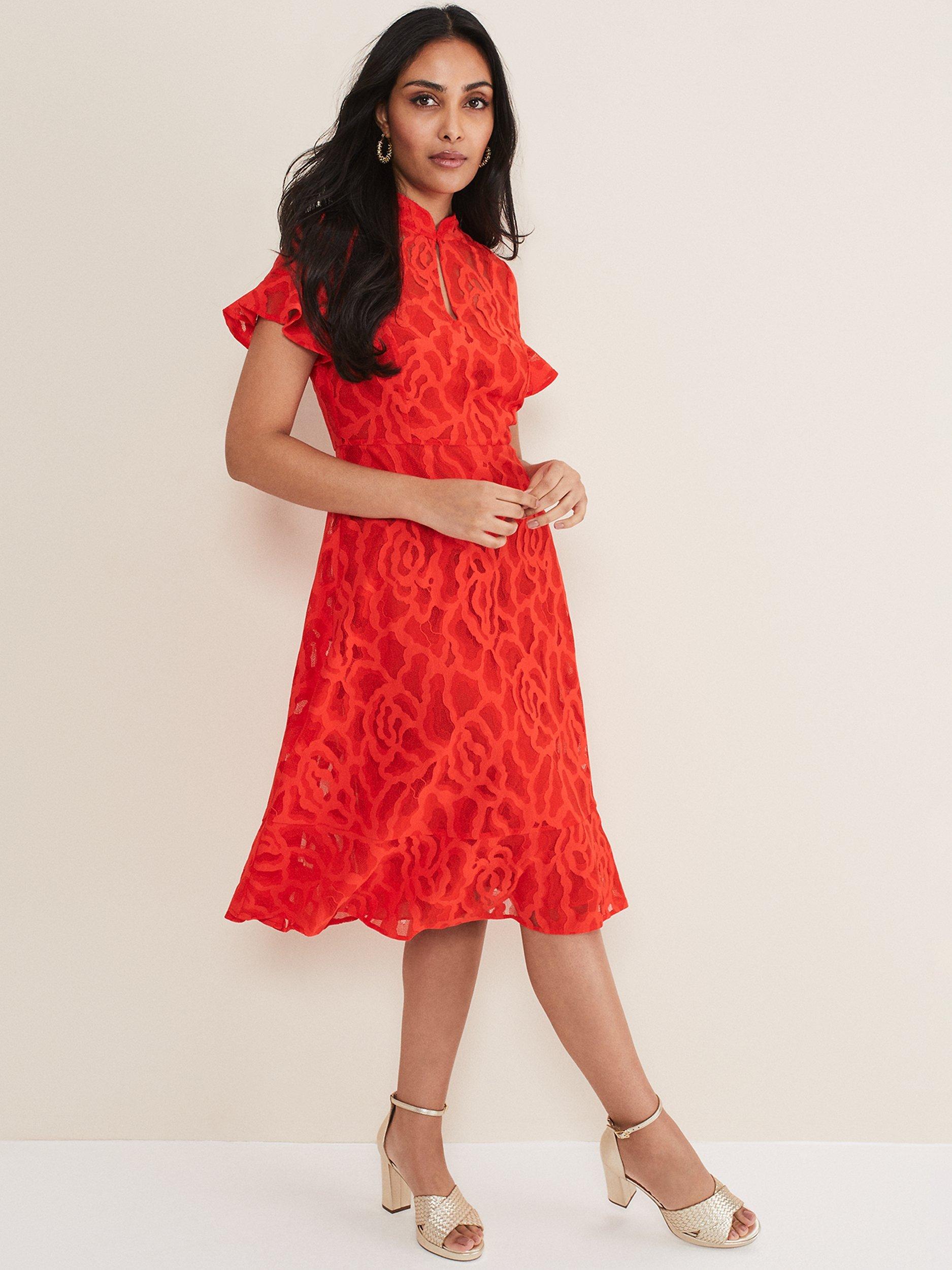 Phase Eight Petite Lulu Lace Dress, Red