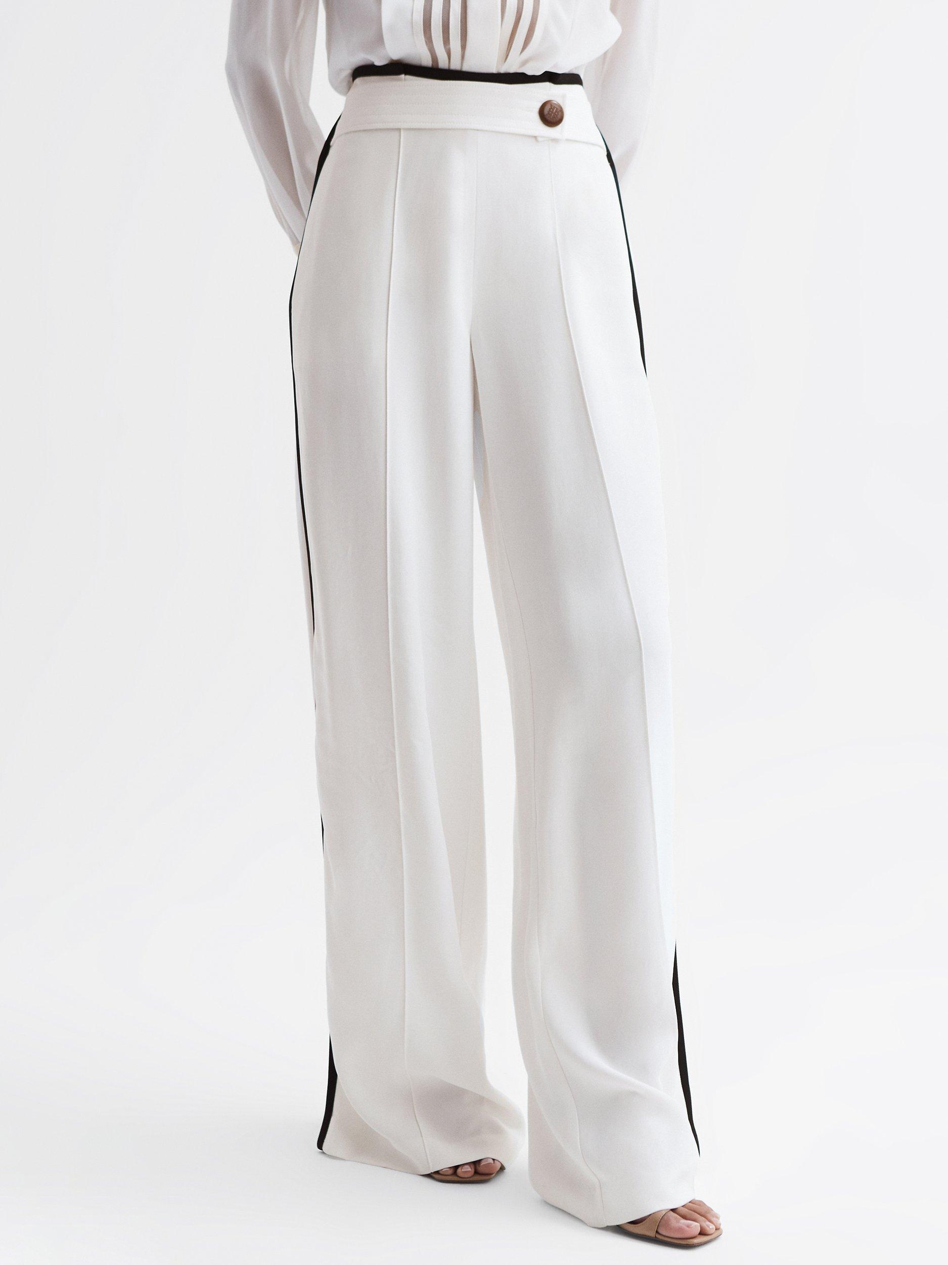 Reiss Petite Lina Button Detail Wide Leg Trousers, Cream