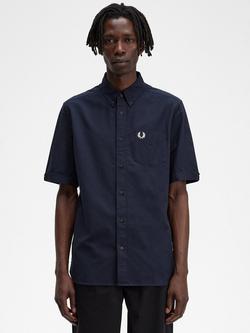Fred Perry Cotton Short Sleeve Oxford Shirt, 608 Navy