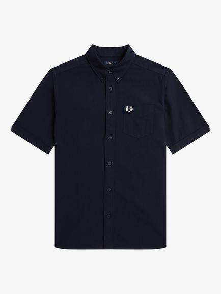 Fred Perry Cotton Short Sleeve Oxford Shirt, 608 Navy
