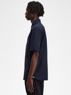 Fred Perry Cotton Short Sleeve Oxford Shirt - view 2, 608 Navy