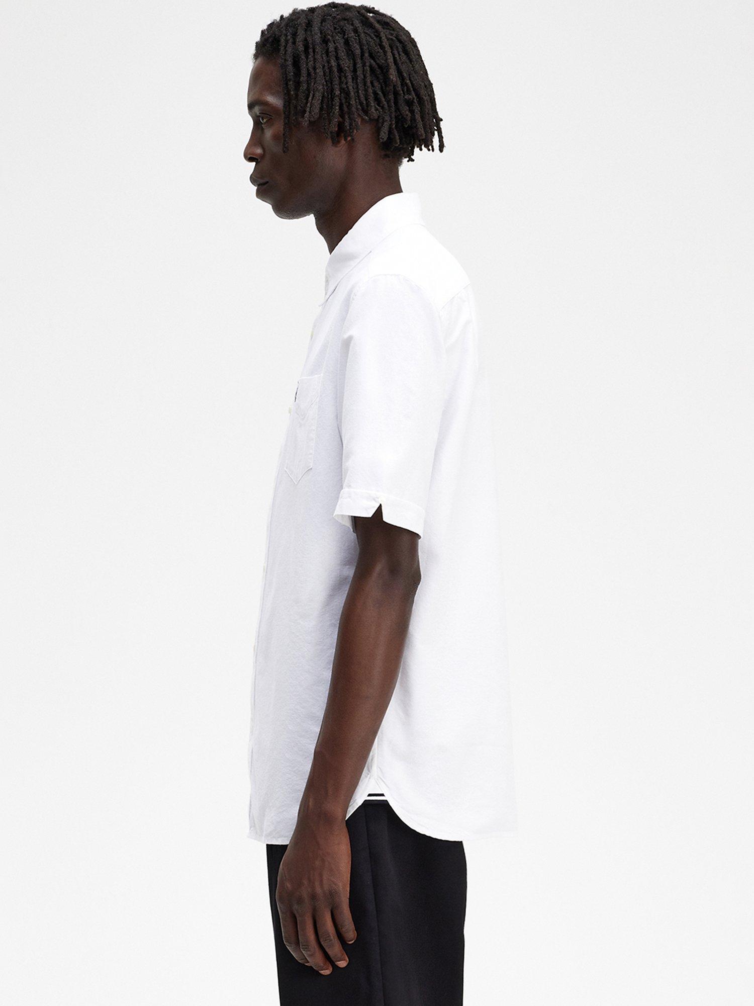 Product image 2 of 6, which shows Fred Perry Cotton Short Sleeve Oxford Shirt, 100 White, S