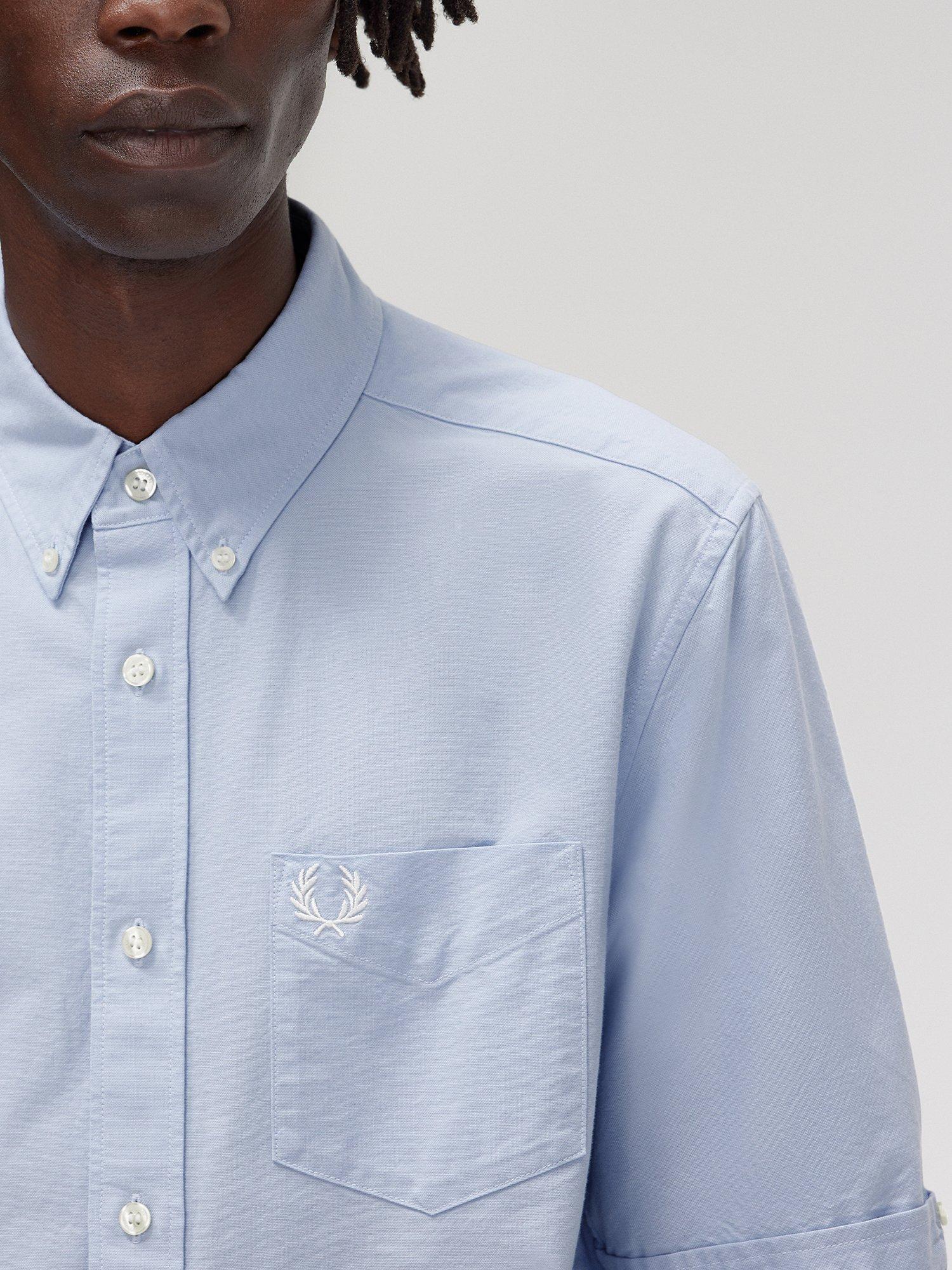Product image 3 of 6, which shows Fred Perry Cotton Short Sleeve Oxford Shirt, 146 Blue, XXL